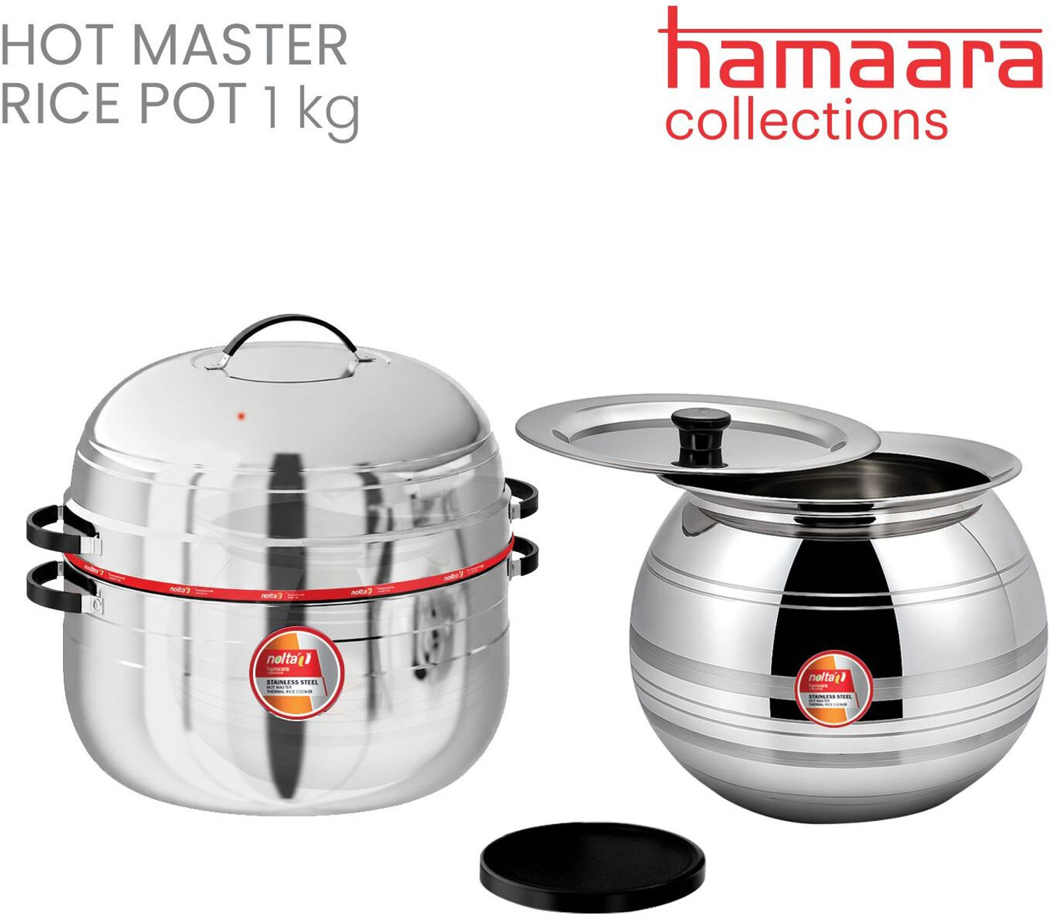 Image of Nolta Rice Cooker 1 KG, Thermal SS Pot & Rubber Gasket, ISO Certified Choodarapetty Stainless Steel Steamer
