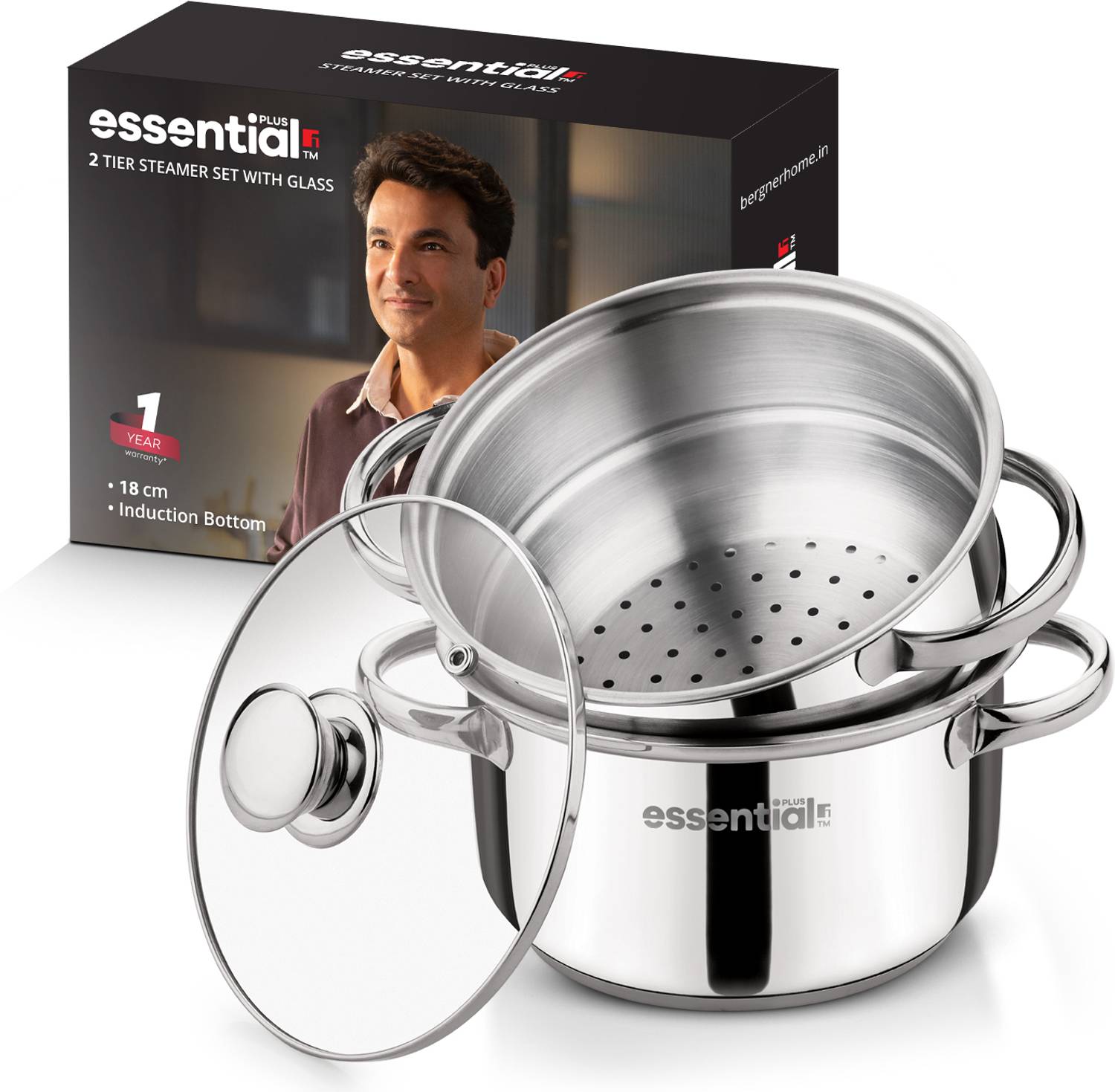BERGNER Essential Plus 2 Tier Stainless Steel Steamer