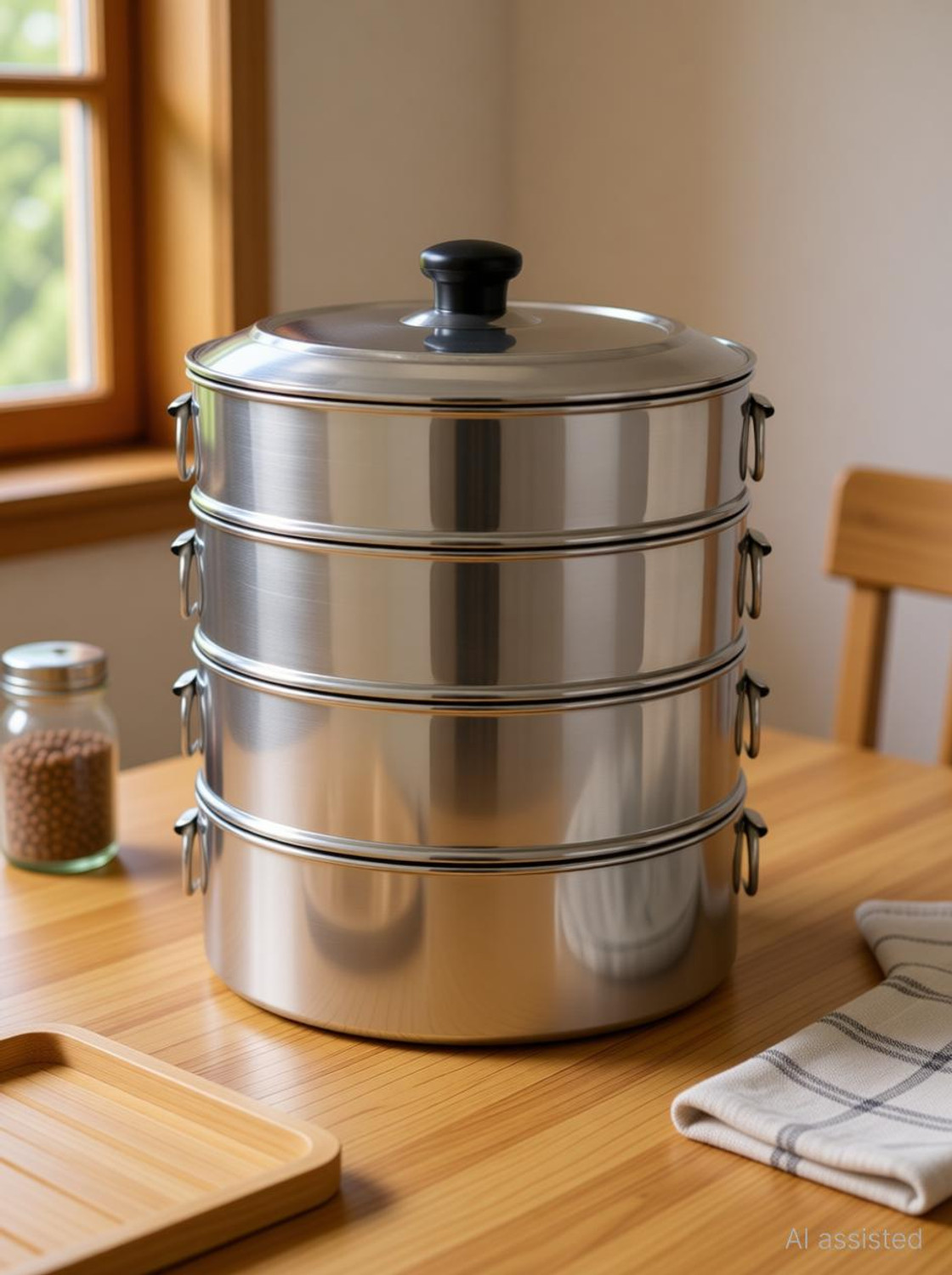 Image of VPSK Stainless Steel Steamer 4 Tier with stainless steel Lid 23 cm,Momos,Modak Maker Stainless Steel Steamer (2.3 L)
