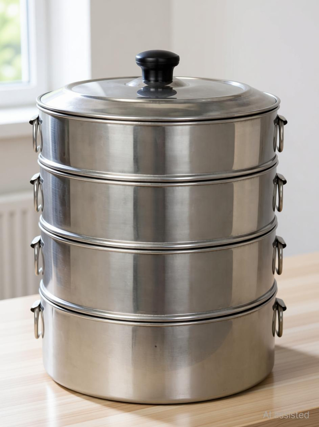 Image of VPSK Stainless Steel Steamer 4 Tier with stainless steel Lid 23 cm,Momos,Modak Maker Stainless Steel Steamer (2.3 L)