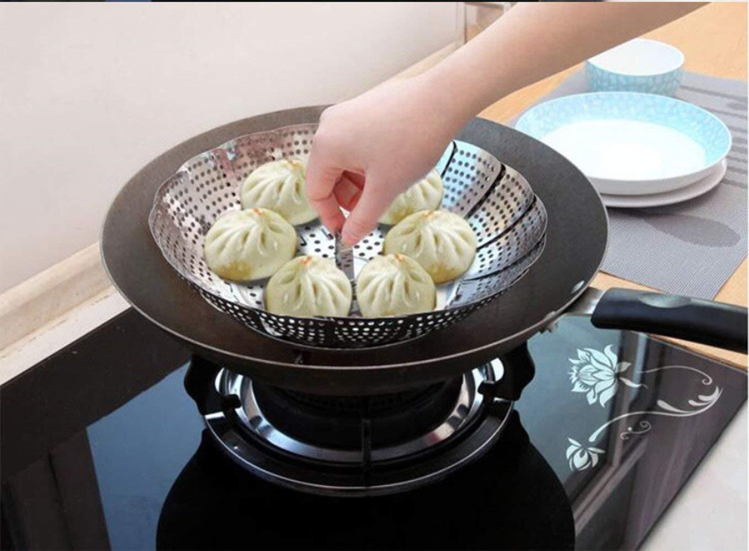 Image of Flamoxo Stainless Steel Steamer Basket Expandable Steamer for Cooking Vegetables, Momos Stainless Steel Steamer