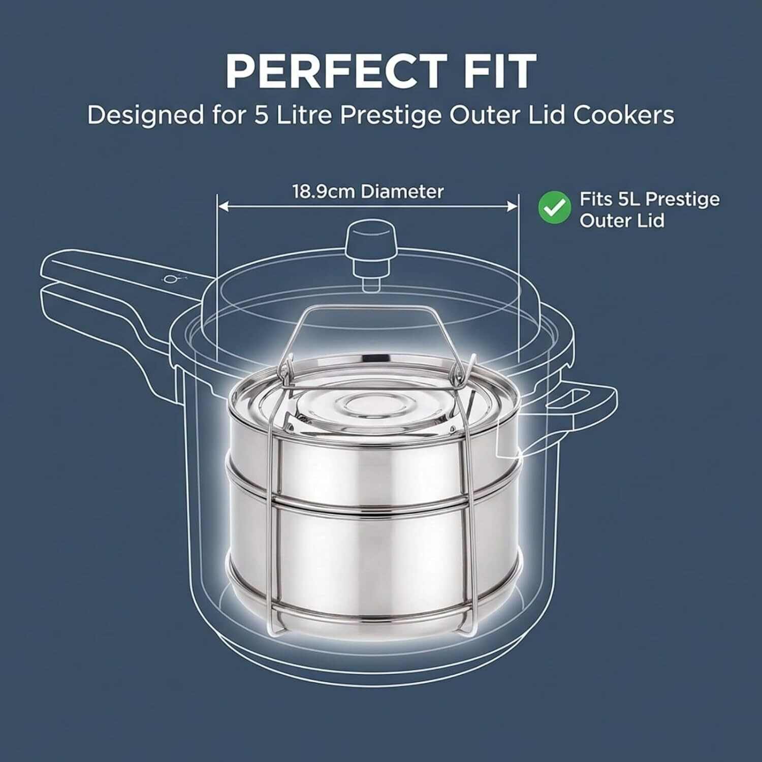 Image of Onions Expresso 5L Outer Lid Cooker Separator Set (2 Containers) Stainless Steel Steamer