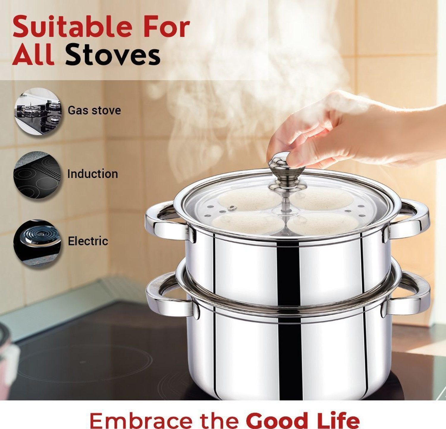 Image of AVIAS Momo Maker Steamer With Idly Plate Stainless Steel Steamer