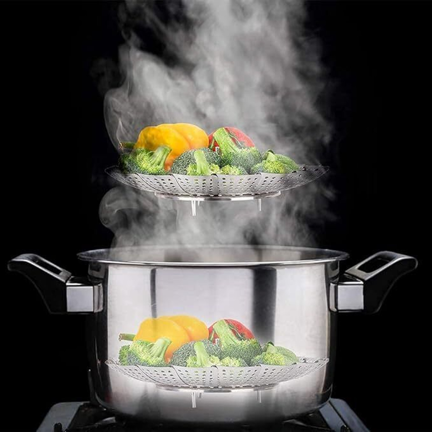 Image of Niralasa Folding Vegetable Steamer Basket, 100% Stainless Steel Steamer Insert for Veggie Stainless Steel Steamer