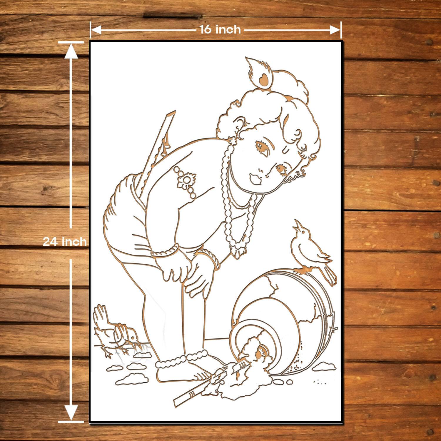 ARandNJ Painting Wall Stencils Pack of 1 (Size:- 16X24 Inch) Spiritual Art Theme- Mischievous Kanha DIY Reusable Design Suitable For Home Entrance, Kids Room, Office & Pooja Room Decoration Modern Wall Stencil