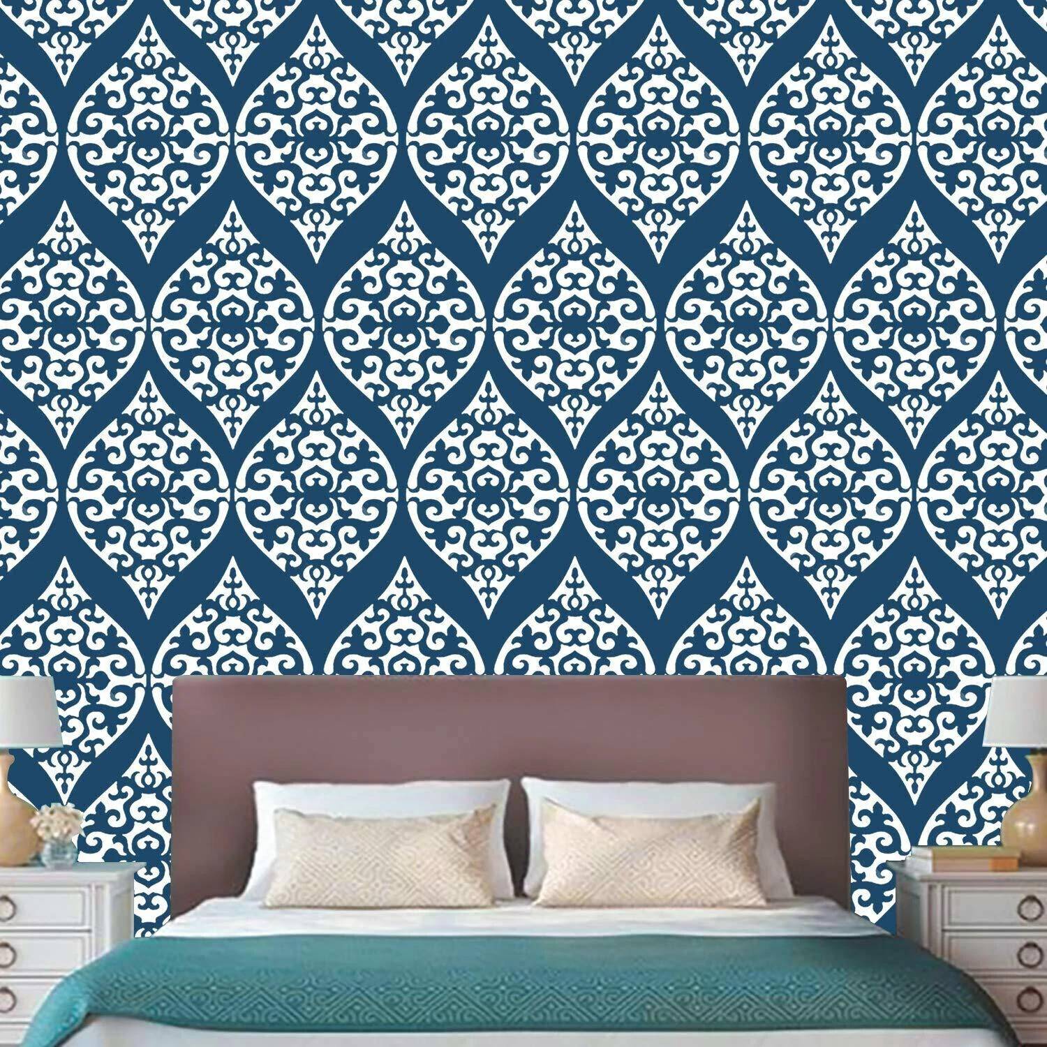 ARandNJ Painting Wall Stencils (Size:- 16X24 Inch) Pilgrim Damask DIY Reusable Design PATTERN STYLE- 40301 Modern Wall Arts Stencil