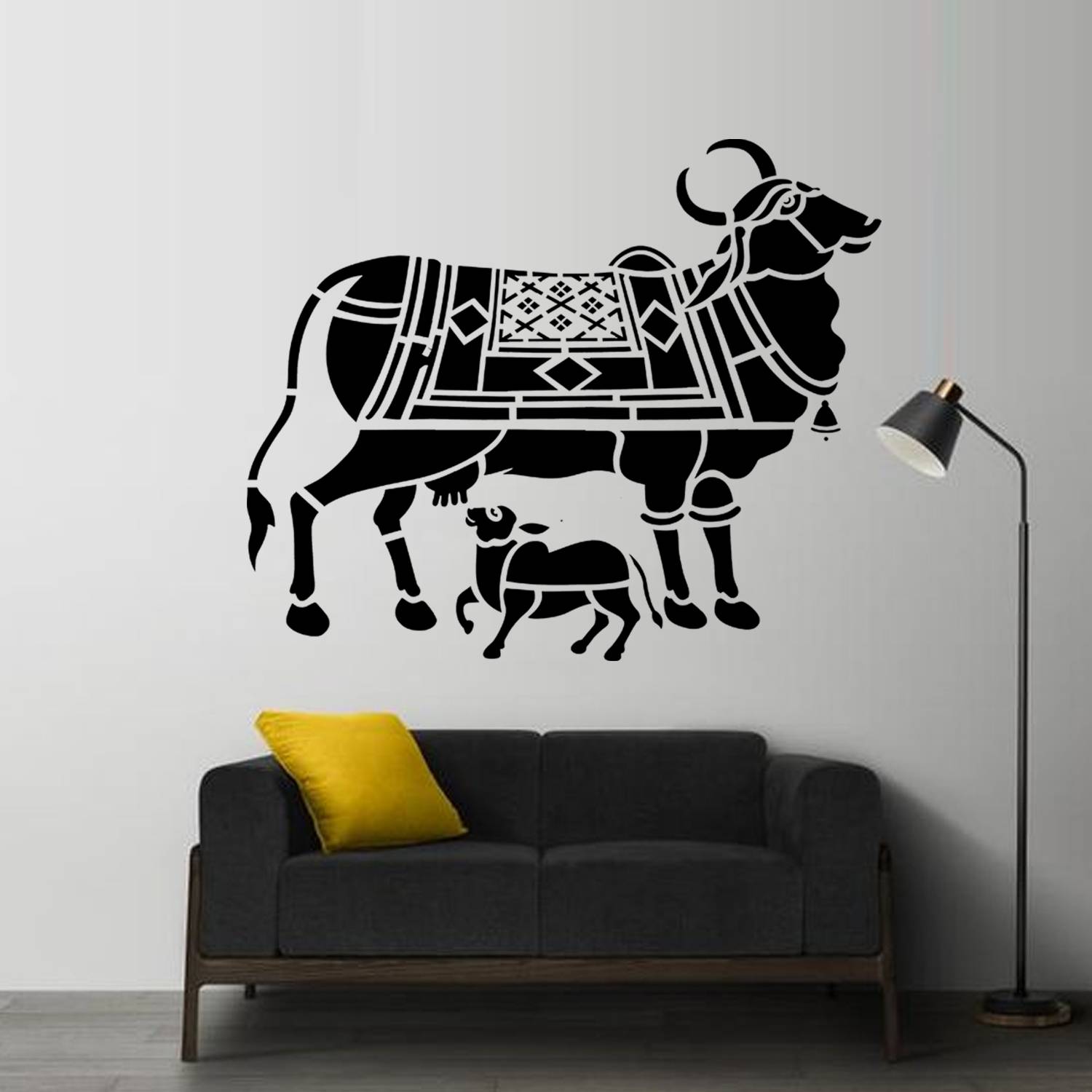 ARandNJ Decor Painting Wall Stencils (Size - 16X24 Inch) DEVOUTNESS THEME- Cow With Calf DIY Reusable Design Ideal For Main Entrance, Drawing Room, School & Office Decoration Stencil