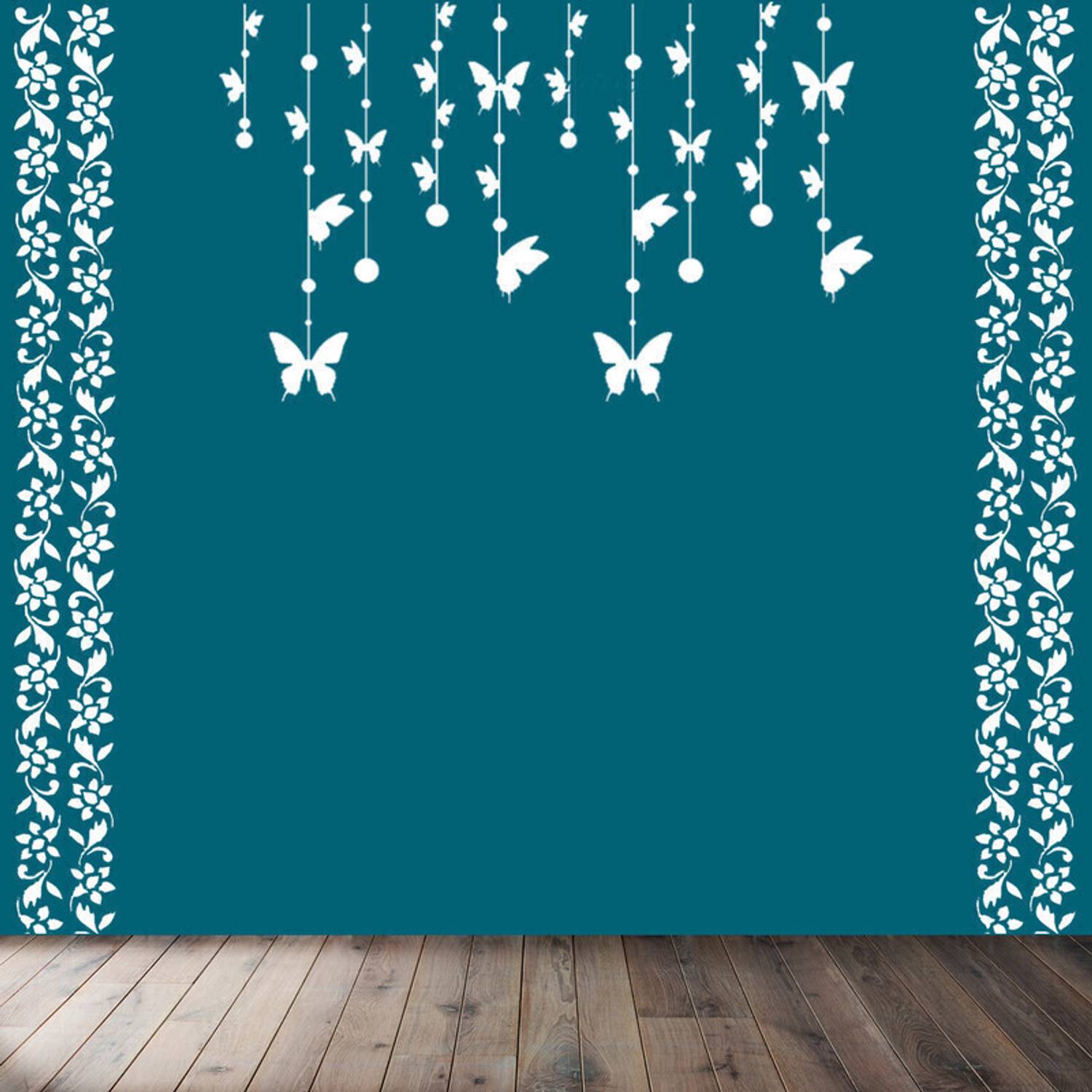 ARandNJ Combo Painting Wall Stencils (Size - 16X24 Inch) ARTISTIC NEW_THM- Floral Border & Hanging Butterfly DIY Reusable Design Ideal For Drawing Room, Living Room, Bedroom, Office, Art Gallery & Studio Decoration Stencil
