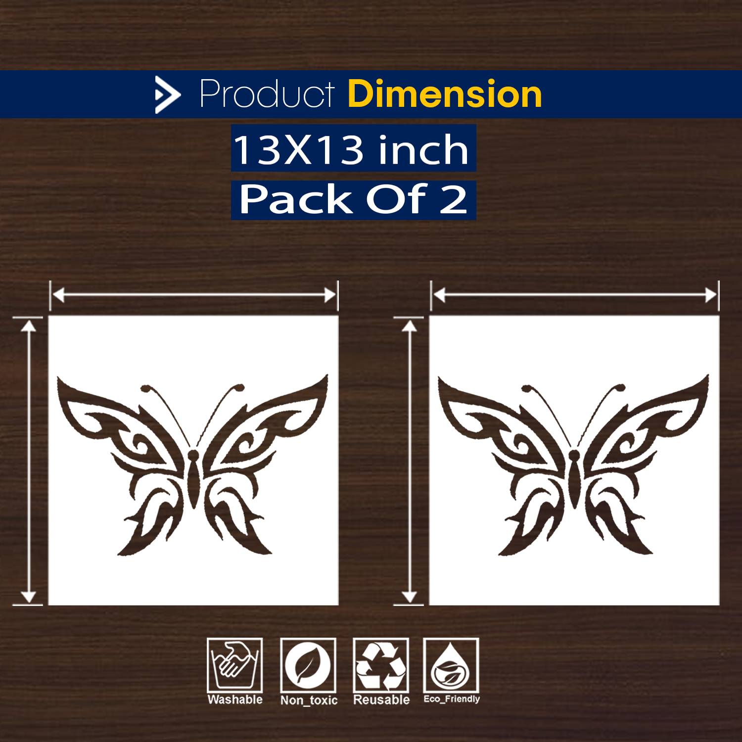 ARandNJ Stencils for wall painting (Size:- 13X13 Inch) NATURE & BIRD THEME- Howard Butterfly DIY Reusable Design Suitable For Bedroom, Office, Lounge, Cafe & Craft Decoration Modern Home Wall Arts Stencil