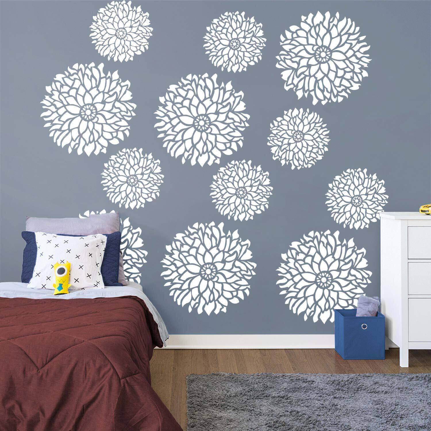 ARandNJ Painting Wall Stencils Pack of 1 (Size:- 16X24 Inch) FLORAL PATTERN THEME- Chased Dahlia DIY Reusable Design Suitable For Bedroom, Living Room, Drawing Room, Entrance & Office Decoration Modern Wall Art Stencil