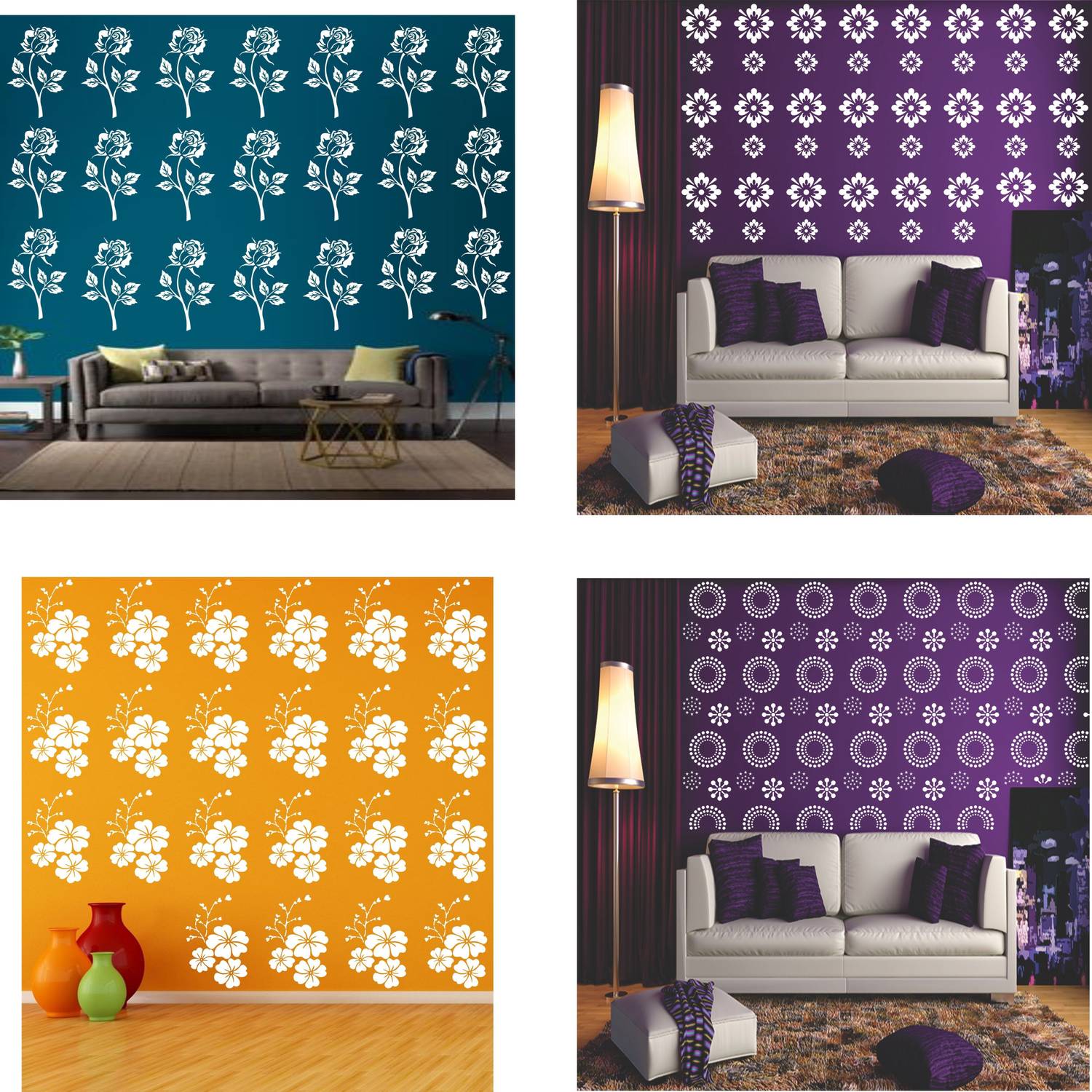 FLEXISHINE DECOR (Size:- 16X24) THEME- Floral,Circle, FLOWER AND ROSE Pattern Lattice Reusable Design Ideal For Bedroom, Kids Room and Living Room Decoration Stencil