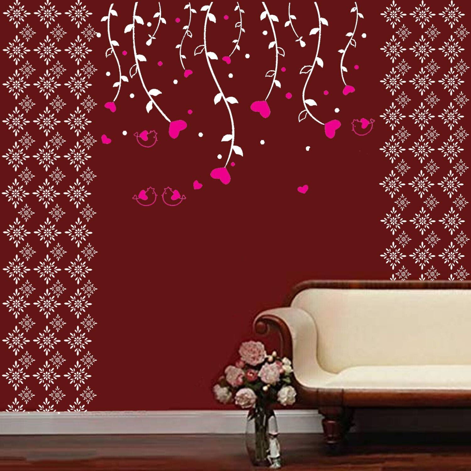 ARandNJ Combo Painting Wall Stencils (Size:- 16X24 Inch) NATURE & GRAFFITI ART THEME- Chestynut Floret and Love Leaf Shade DIY Reusable Design Suitable For Entrance KidsRoom, Bedroom, Lounge, DrawingRoom & Office Decoration Modern Home Wall Arts Stencil