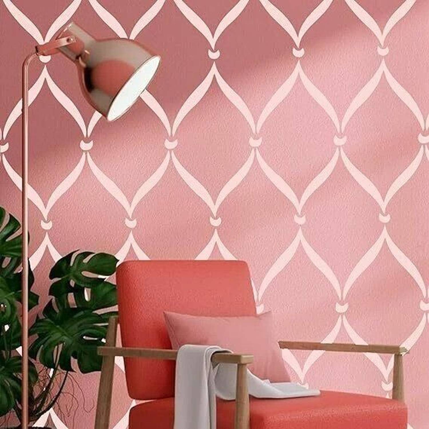 Kayra Decor Lattice Ribbon Stencils for Wall Painting Size 16x24 Inch KHS469 Keylink Wall 24*16 Modern Stencil