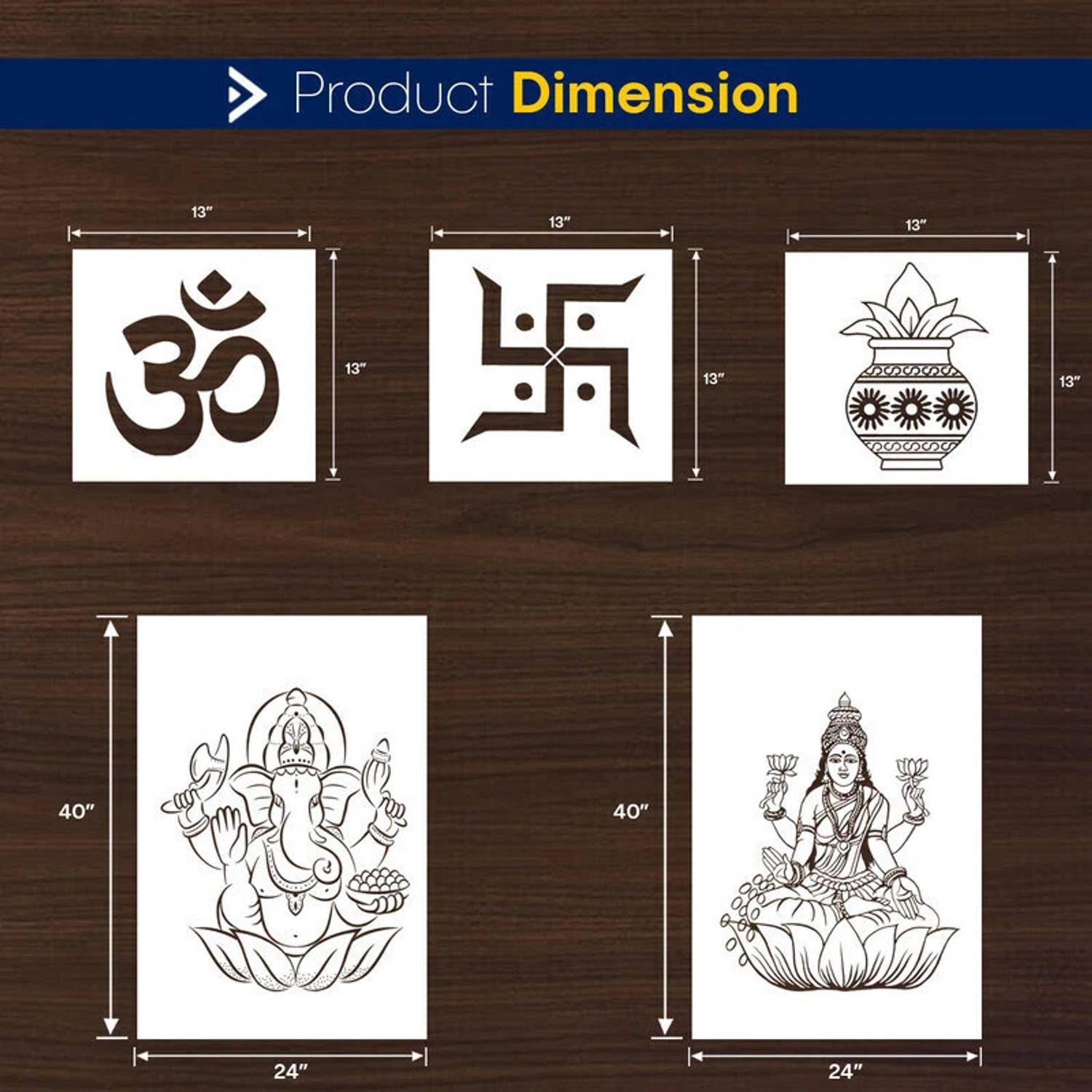 ARandNJ Diwali Combo Painting DEVOTIONAL THEME- "Swastika", "Om", "Shubh Kalash" (13X13 Inch) & "Goddess Laxmi Maa", "Lord Ganesh Ji" (24X40 Inch) DIY Design Ideal For Pooja Room, Main Entrance & Office Decoration Modern Reusable Art Wall Stencil