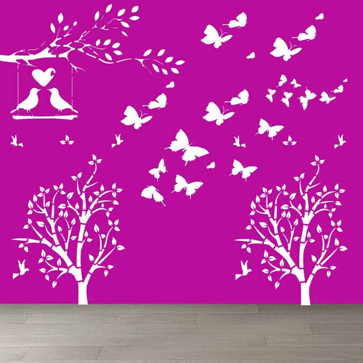 ARandNJ Combo Painting Wall Stencils (Size - 16X24 Inch) NATURE THEME- Monarch Butterfly Love Birds & Tree Art DIY Reusable Design Ideal For Bedroom, Living Room, Kids Room, Art Gallery & Studio Decoration Stencil