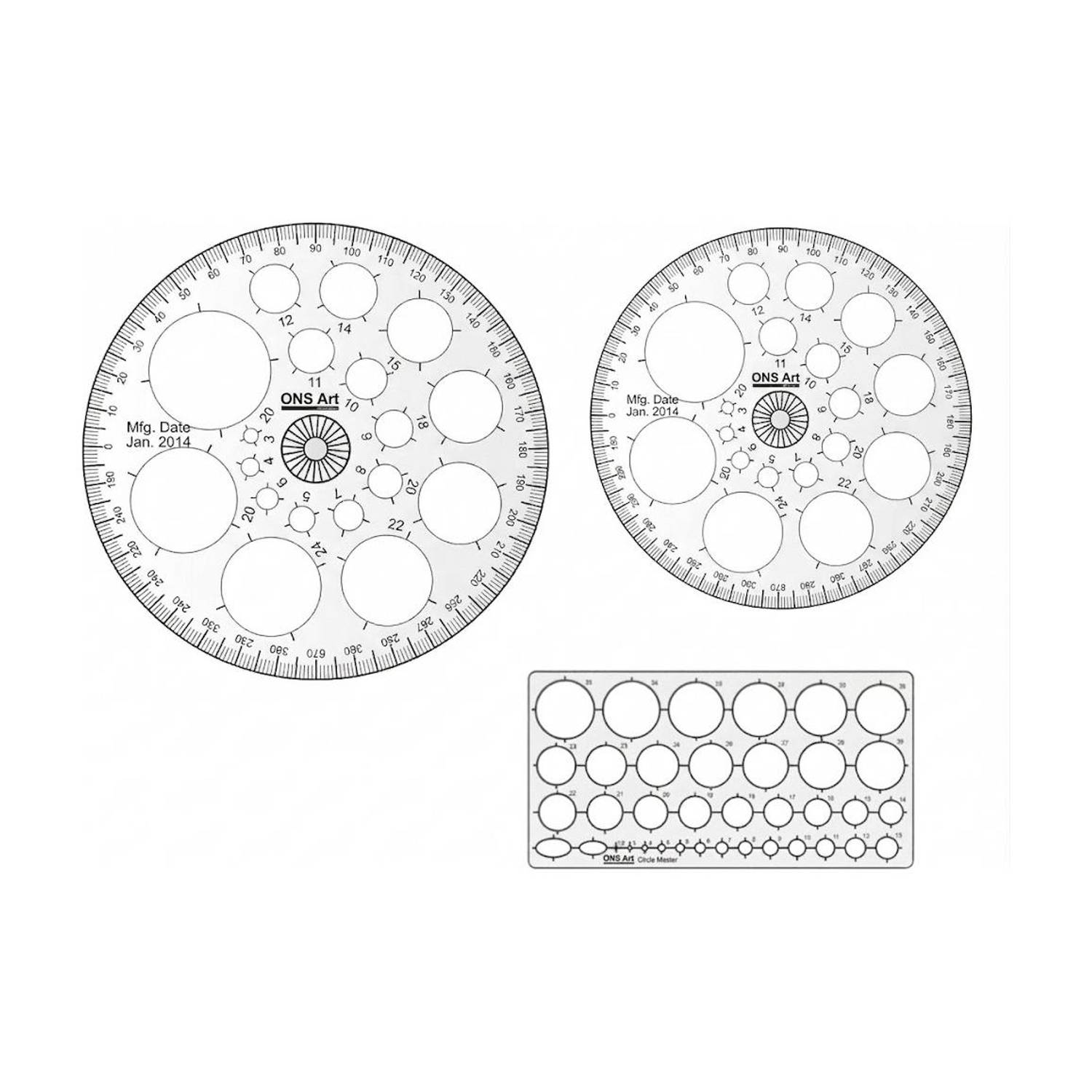 Ons Art Circle Stencil 35,25,16 circles Set of 3 Ruler DRAWING SET circles Stencil