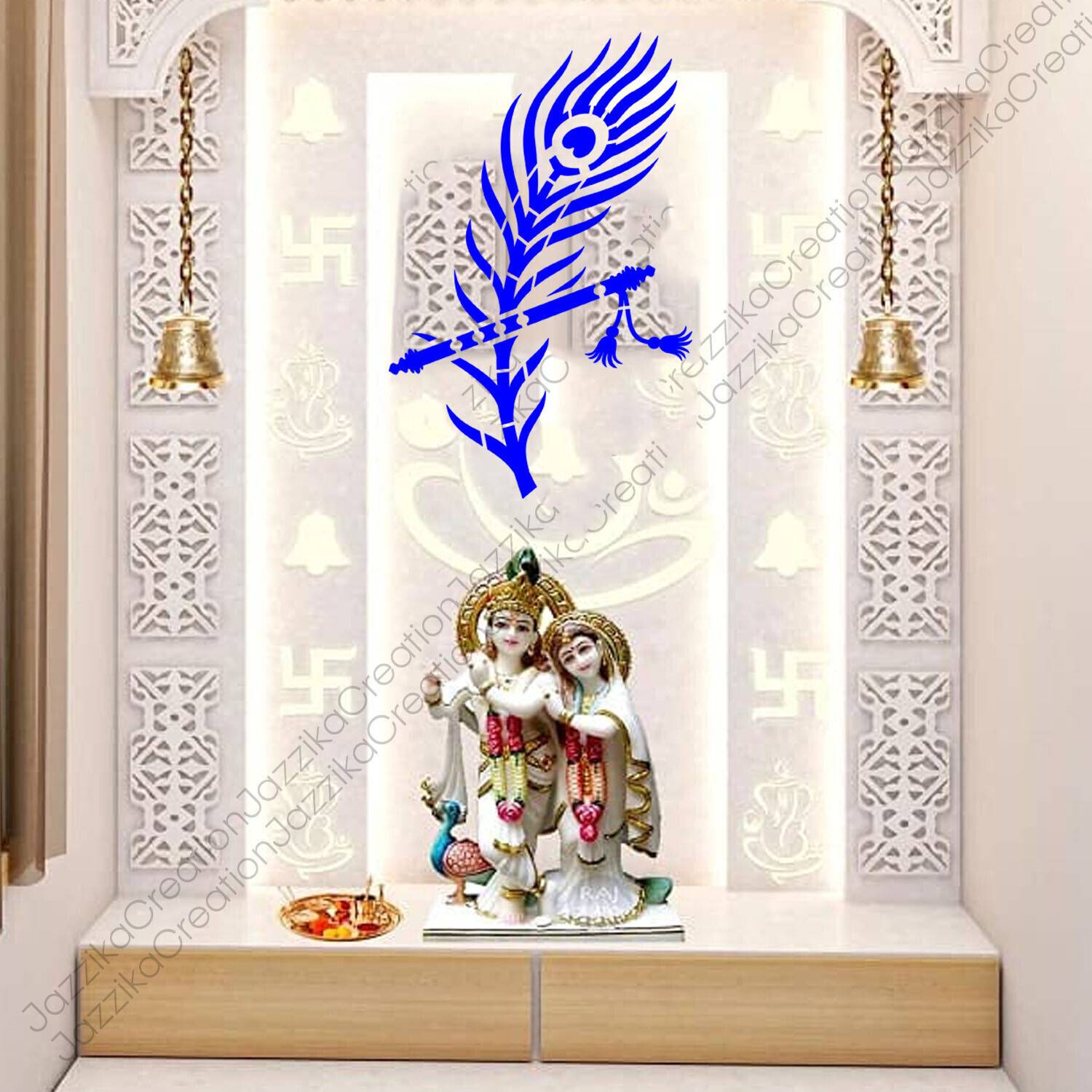 ARandNJ Painting Wall Stencils (Size:- 16X24 Inch) THEME- "Lord Krishna Flute" DIY Design Suitable For Kids Room & Play School Decoration Modern Reusable Art Wall Stencil Stencil