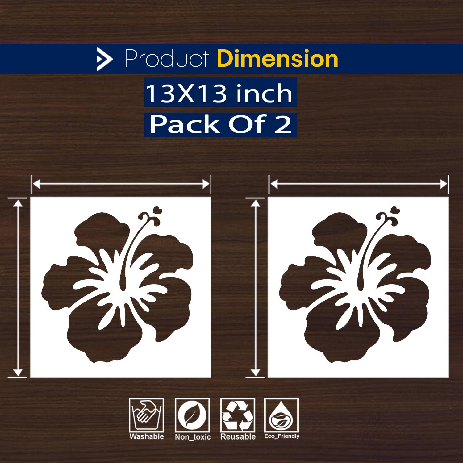 ARandNJ Decor Painting Wall Stencils (Size:- 13X13 Inch) FLORAL PATTERN THEME- Twin Hibiscus Flower Reusable DIY Design Suitable For Bedroom, Drawing Room, Lounge, Cafe & Restaurants Decoration Modern Home Wall Stencil