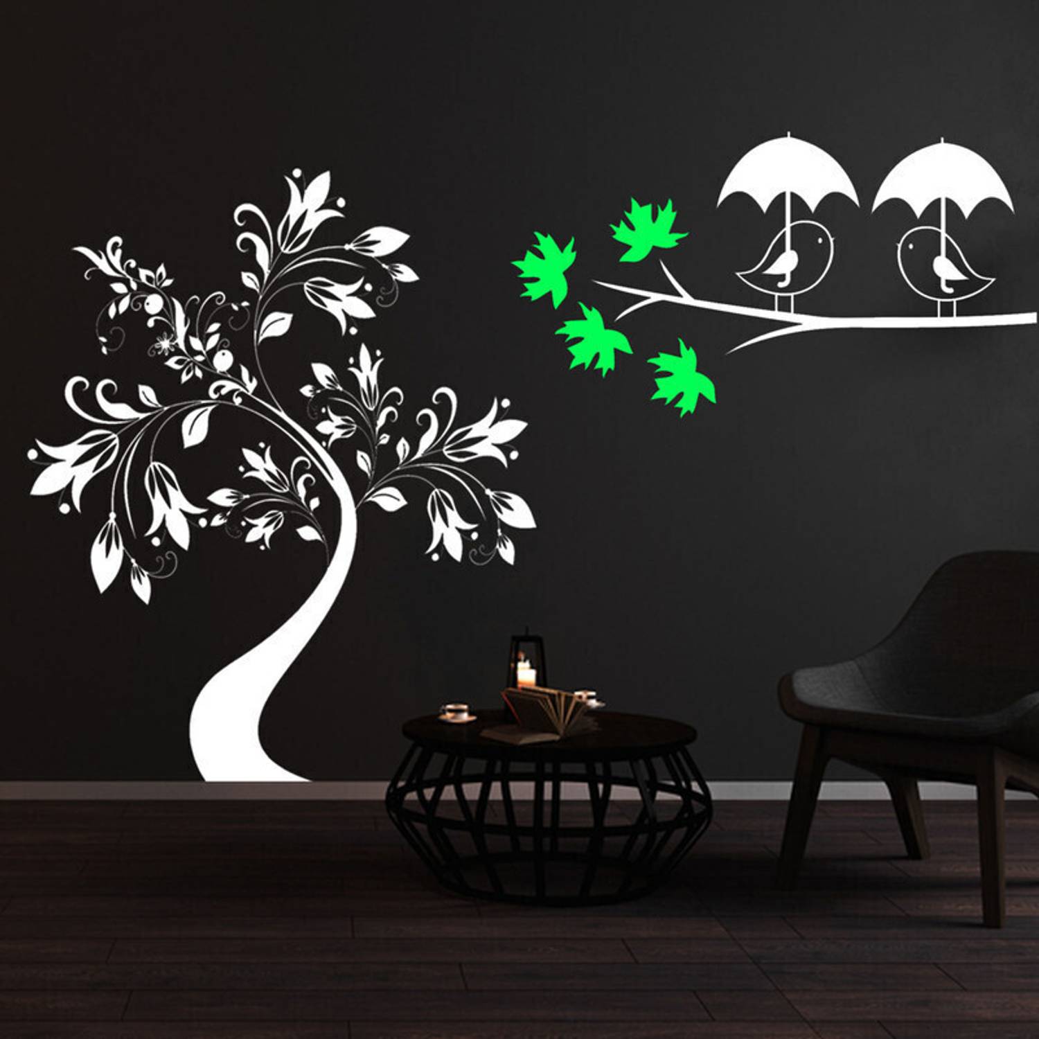 JAZZIKA Wall Stencils Pack of 2 (Size:- 16X24 Inches) Pattern Theme- Curvy Tree & Couple Bird On Branches DIY Reusable Painting Design Suitable For Bedroom, Drawing Room, Office, Entrance & Living Room Modern Home Wall Arts Stencil