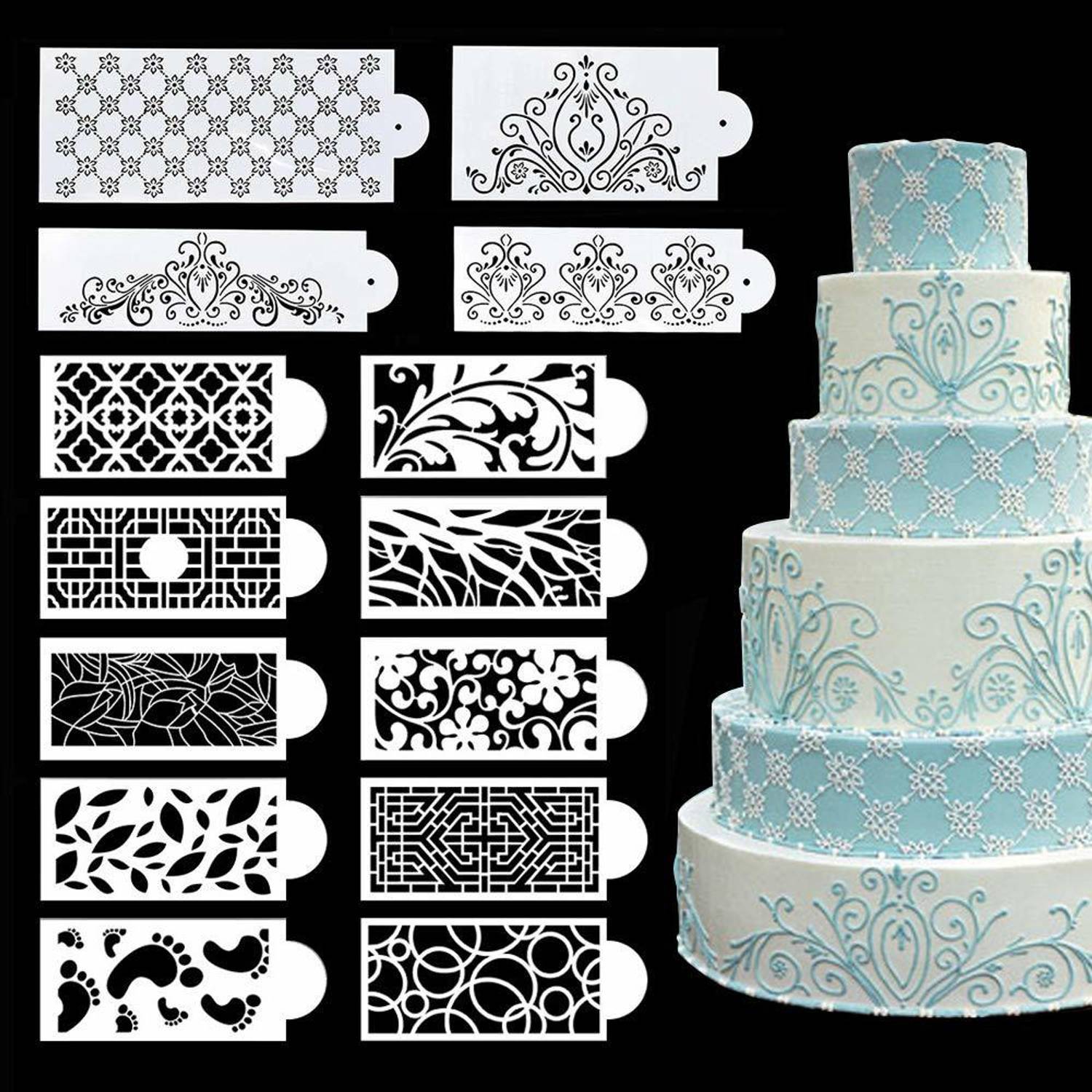 IVANA'S 14 Pcs Cake Decorating Stencils Floral Wedding Cake Stencil Floral Cake Template s Spray Floral Cake Molds Hollow Lace Cake Decoration Molds DIY Baking Decor Mol d for Cake Decoration Stencil