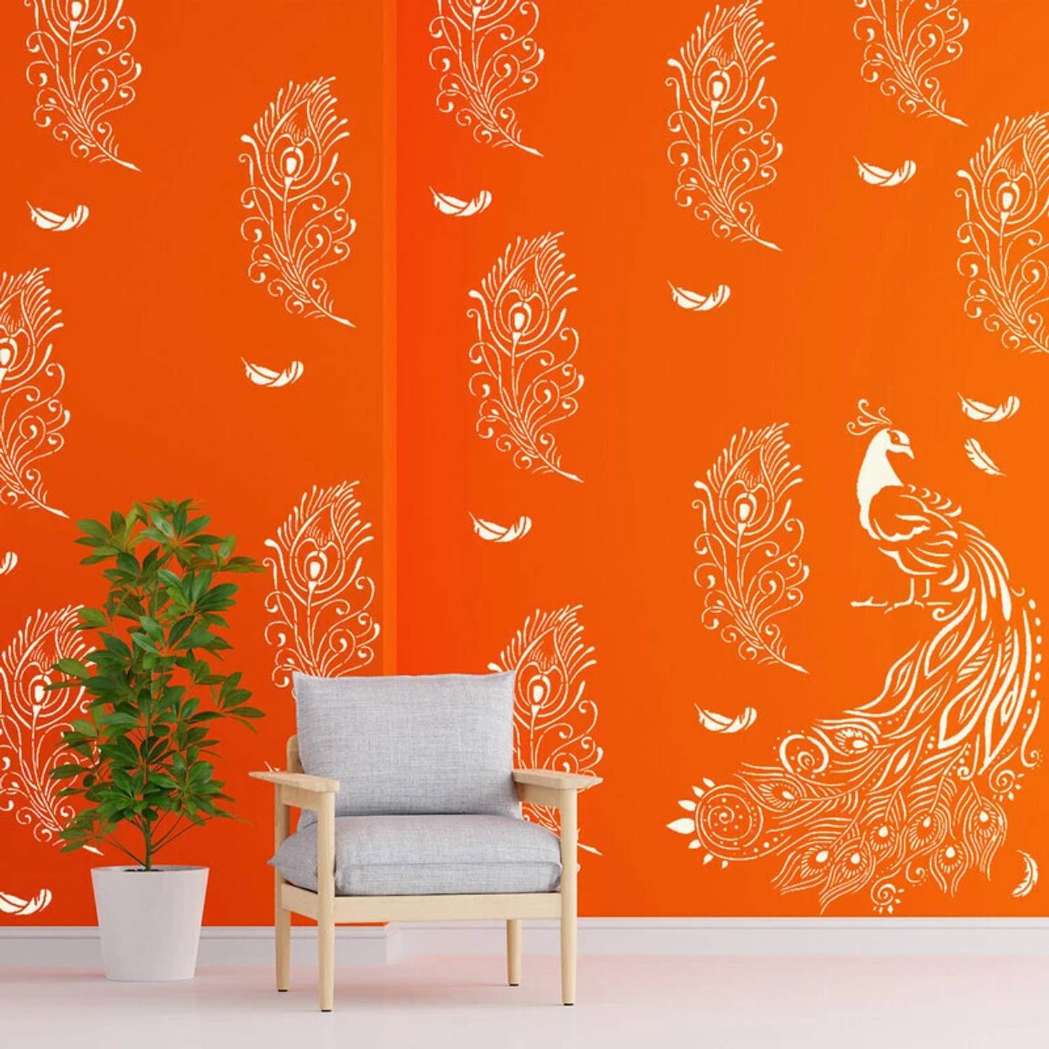 ARandNJ ARandNJ Paintings for Wall Stencils (Size:- 24X22 Inch) “Flute with Peacock” DIY Reusable Painting Design Suitable for (ARNJ 24011) Bedroom, Drawing Room, Living Room Wall Stencils (Pack of 2) Stencil