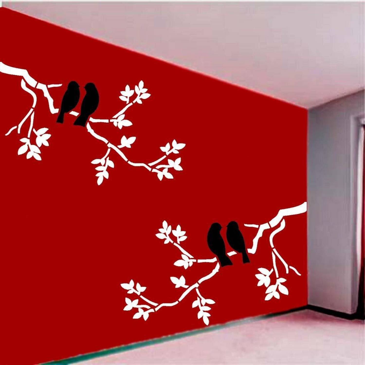 shine interiors Wall Stencils Wall Stencils Couple Branch (Size 16x24 Inch) Reusable Sheet. Birds On the Tree Stencil