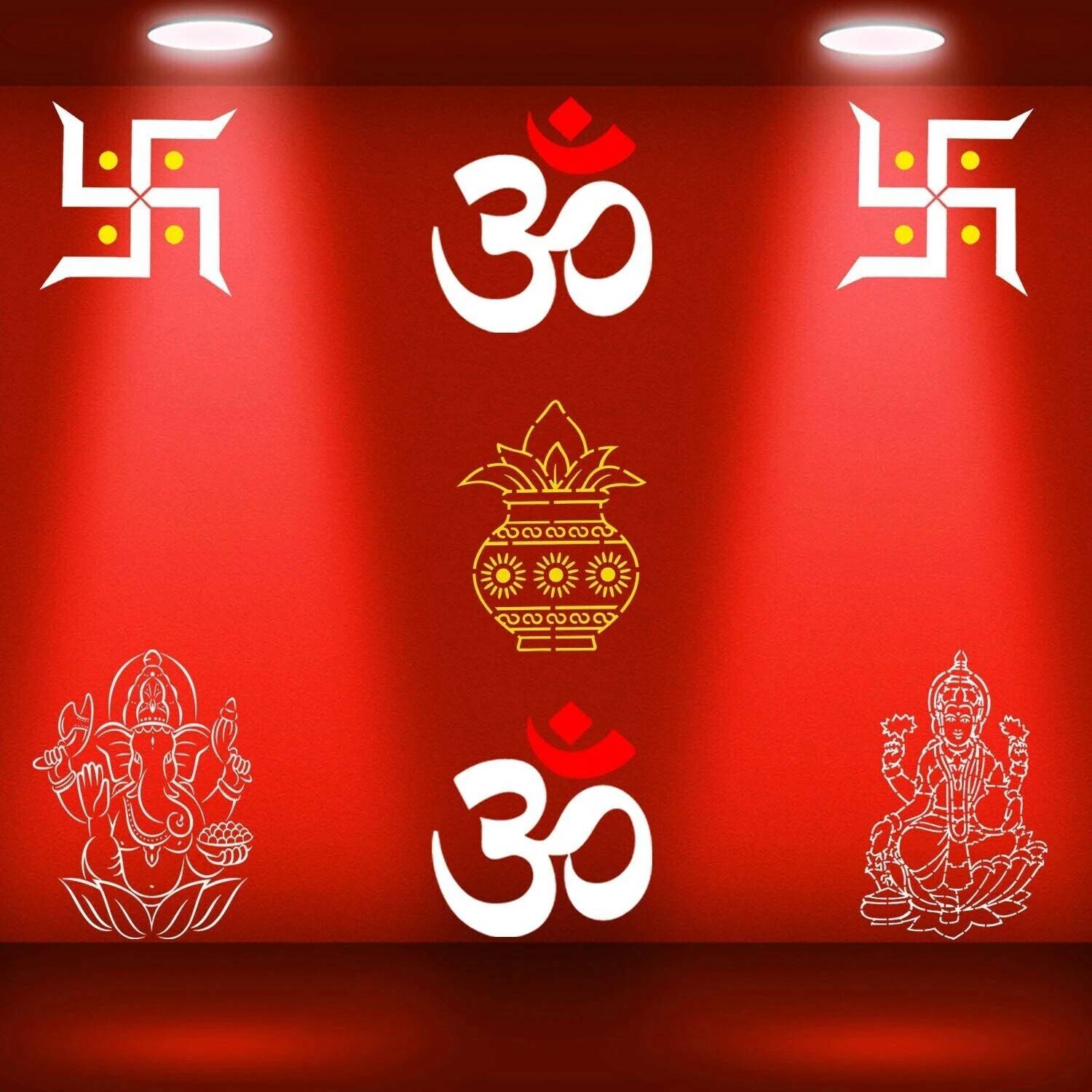 ARandNJ Painting Wall Stencils PATTERN- "Swastika", "Om", "Shubh Kalash" (13X13 Inch) and "Lord Ganesh Ji", "Goddess Laxmi Maa" (16X24 Inch) Design Ideal For Diwali Home Wall Decoration Stencil