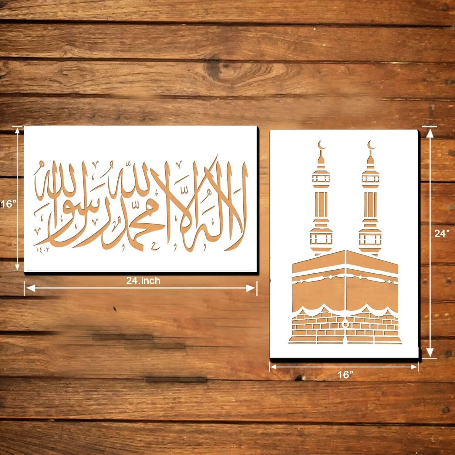 ARandNJ Combo Painting Wall Stencils, (Size:- 16X24 Inch) ISLAMIC THEME- Makkah Madina and Calligraphy Kalma Arabic Quote DIY Reusable Design Ideal For Drawing Room, Entrance & Office Decoration Art & Craft Wall Stencil