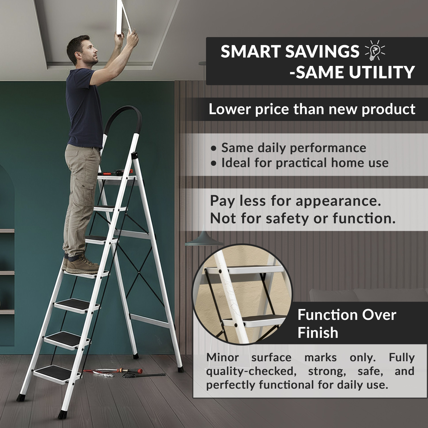 Image of Plantex 7 Step Ladder for Home /Strong Foldable Anti-Skid Ladder /Minor Surface Marks Steel Ladder