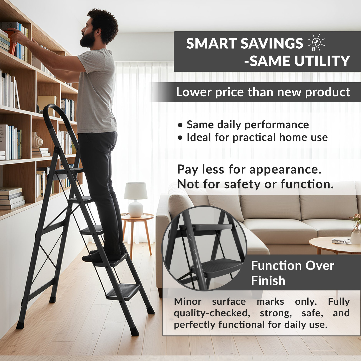 Image of Plantex 5 Step Ladder for Home /Minor Surface Marks /Strong Foldable Anti-Skid Ladder-APEX Steel Ladder