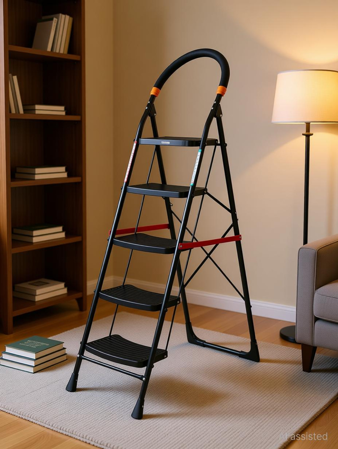 Image of FLIPZON Cameo 5-Step Heavy Duty Foldable Ladder for Home with Anti Skid Shoes Steel Ladder