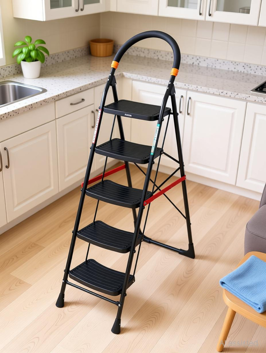 Image of FLIPZON Cameo 5-Step Heavy Duty Foldable Ladder for Home with Anti Skid Shoes Steel Ladder