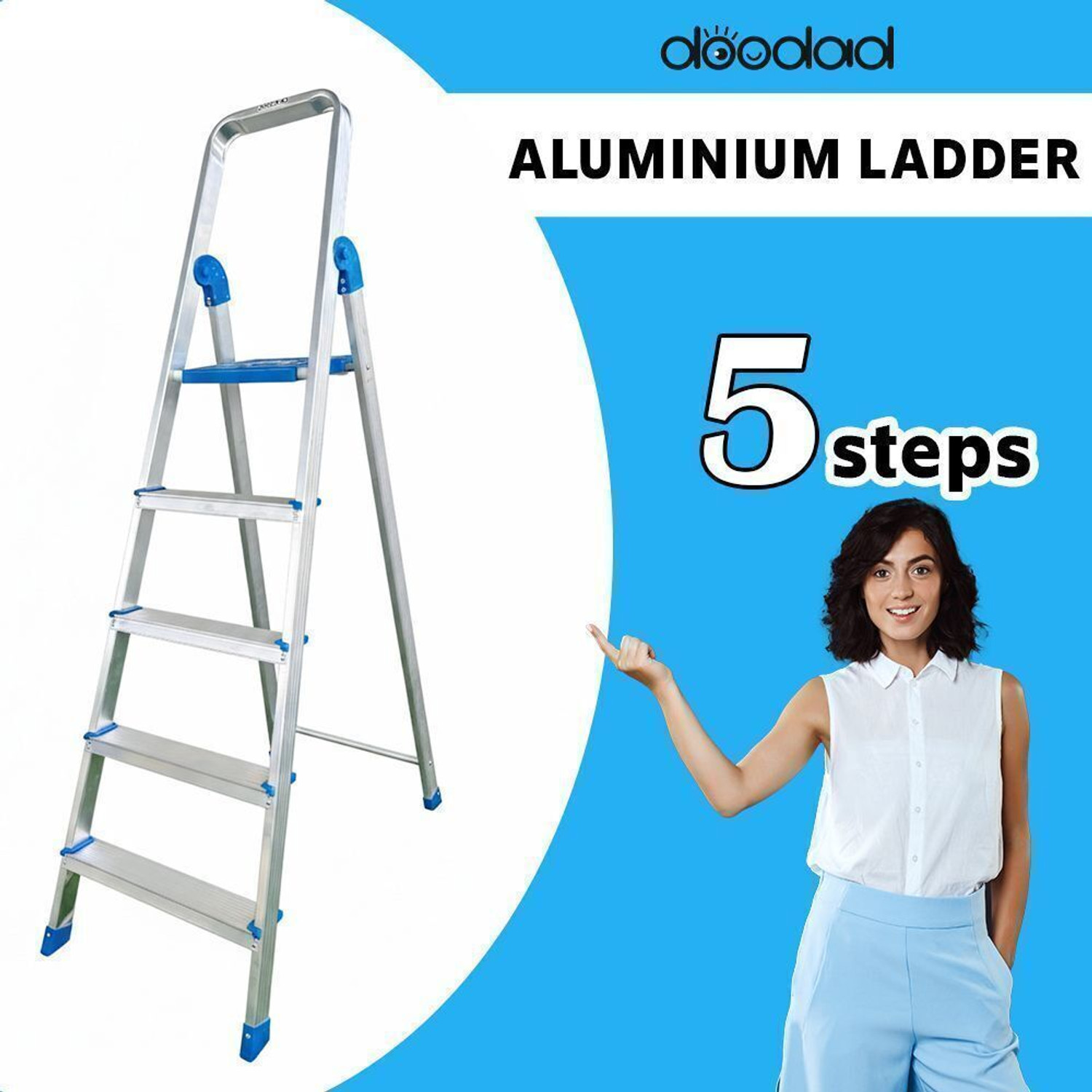 Image of doodad 5 Step 100% Aluminium material | No Steel Parts | Rust-Free Step Ladder for Home Aluminium Ladder