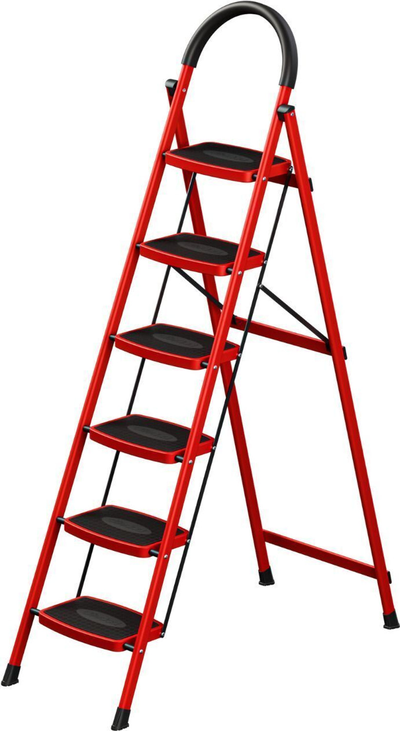 Image of doodad - Na 6 Step Foldable ladder | Anti-Skid | 150Kg Load | Red | Home & Office Steel Ladder