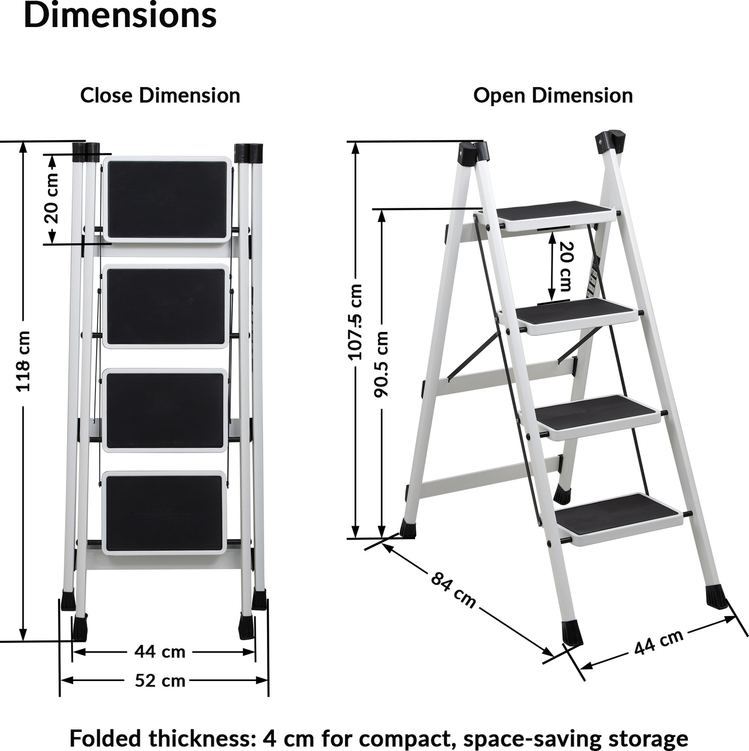 Image of Plantex Ladder for Home /Anti-Skid Strong Foldable Wide 4 Step Ladder Steel Ladder