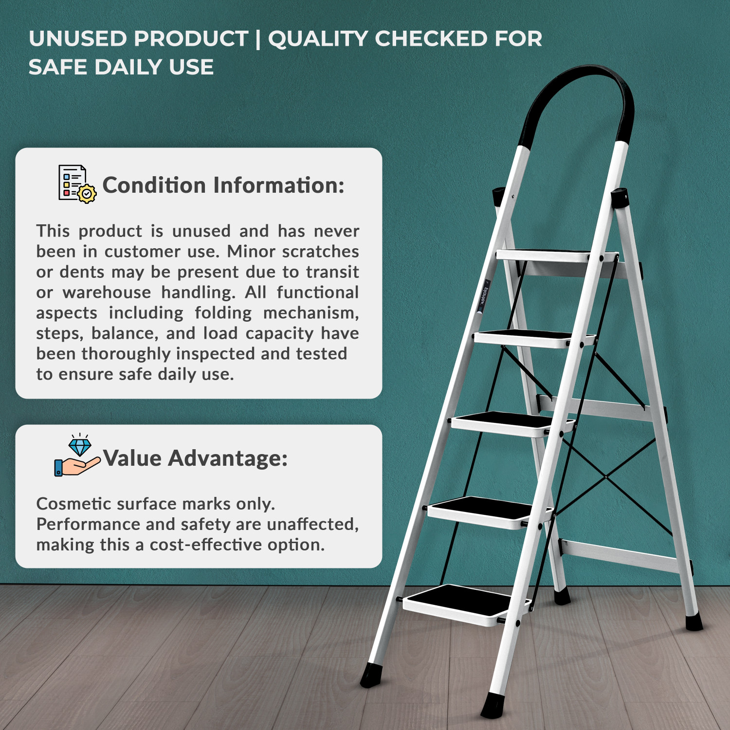 Image of Plantex 5 Step Ladder for Home /Minor Surface Marks /Strong Foldable Anti-Skid Ladder Steel Ladder
