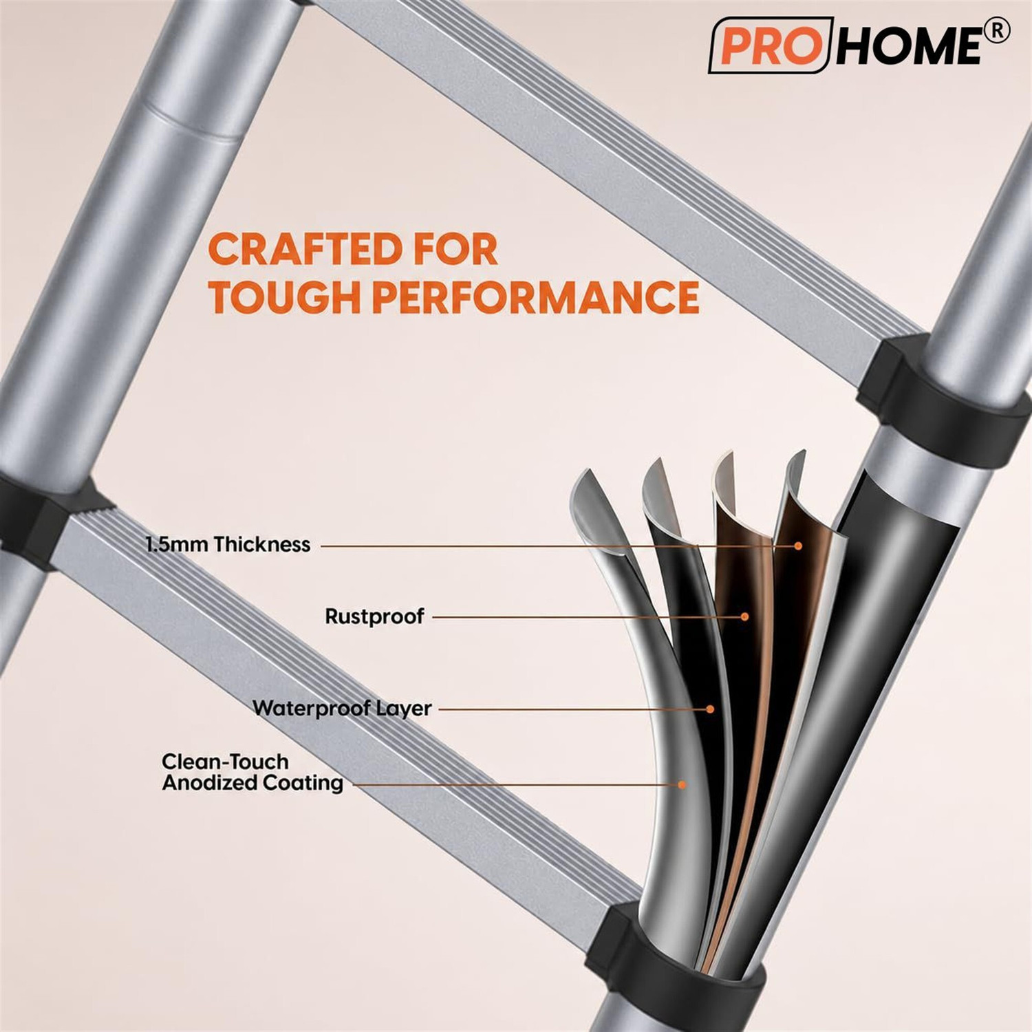 Image of ProHome Portable Telescopic Ladder 12.8ft / 3.9 mtr Extendable Carbon Steel Ladder