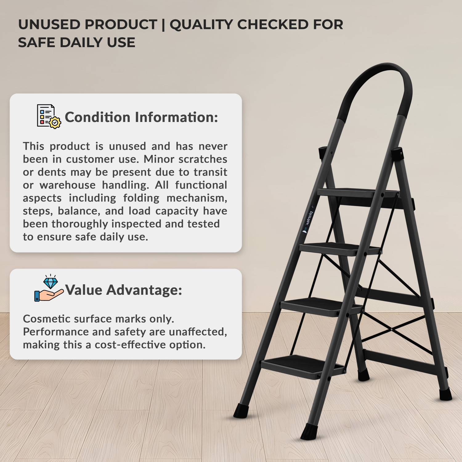 Image of Plantex 4 Step Ladder for Home /Minor Surface Marks /Strong Foldable Anti-Skid Ladder Steel Ladder