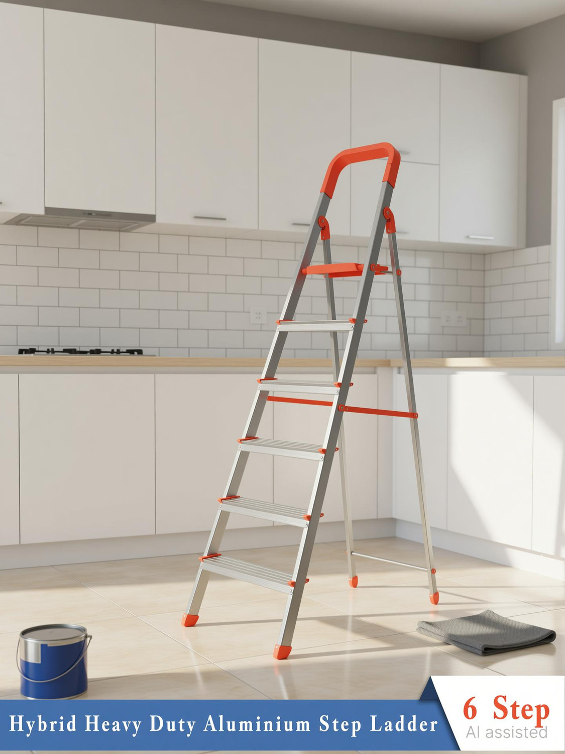 Image of ALNICO Hybrid Aluminium Step - 6 Step Powder Coated Side Section Steel Ladder