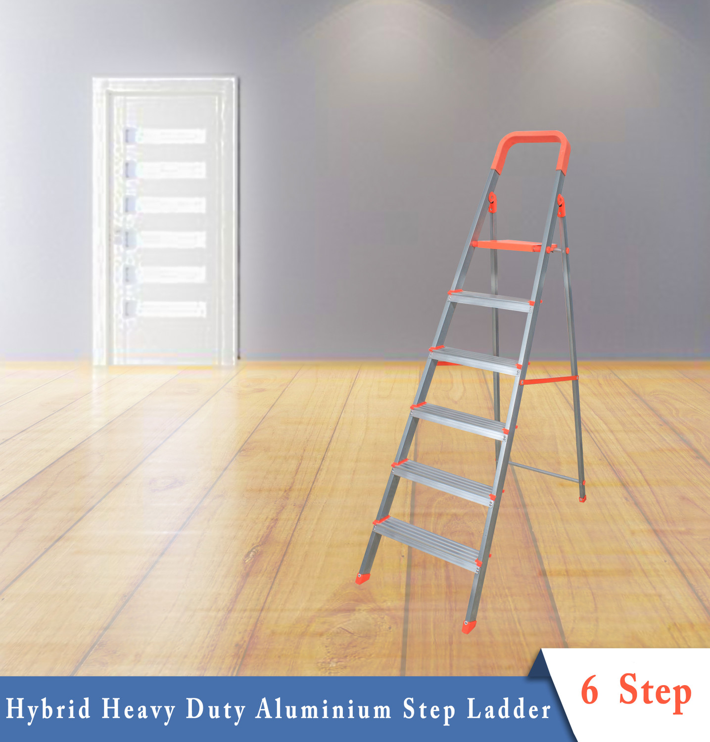 Image of ALNICO Hybrid Aluminium Step - 6 Step Powder Coated Side Section Steel Ladder