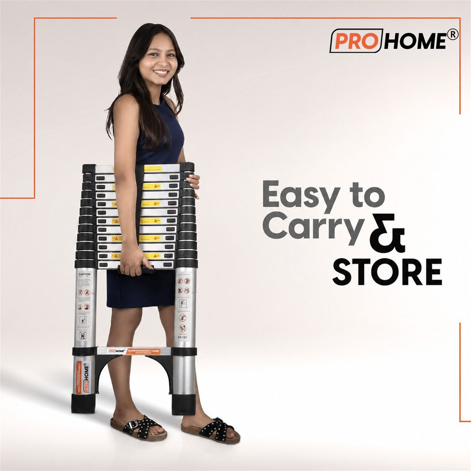 Image of ProHome 5.1 Meter (16.73 feet) Portable & Compact 13-Steps Foldable Telescopic Carbon Steel Ladder