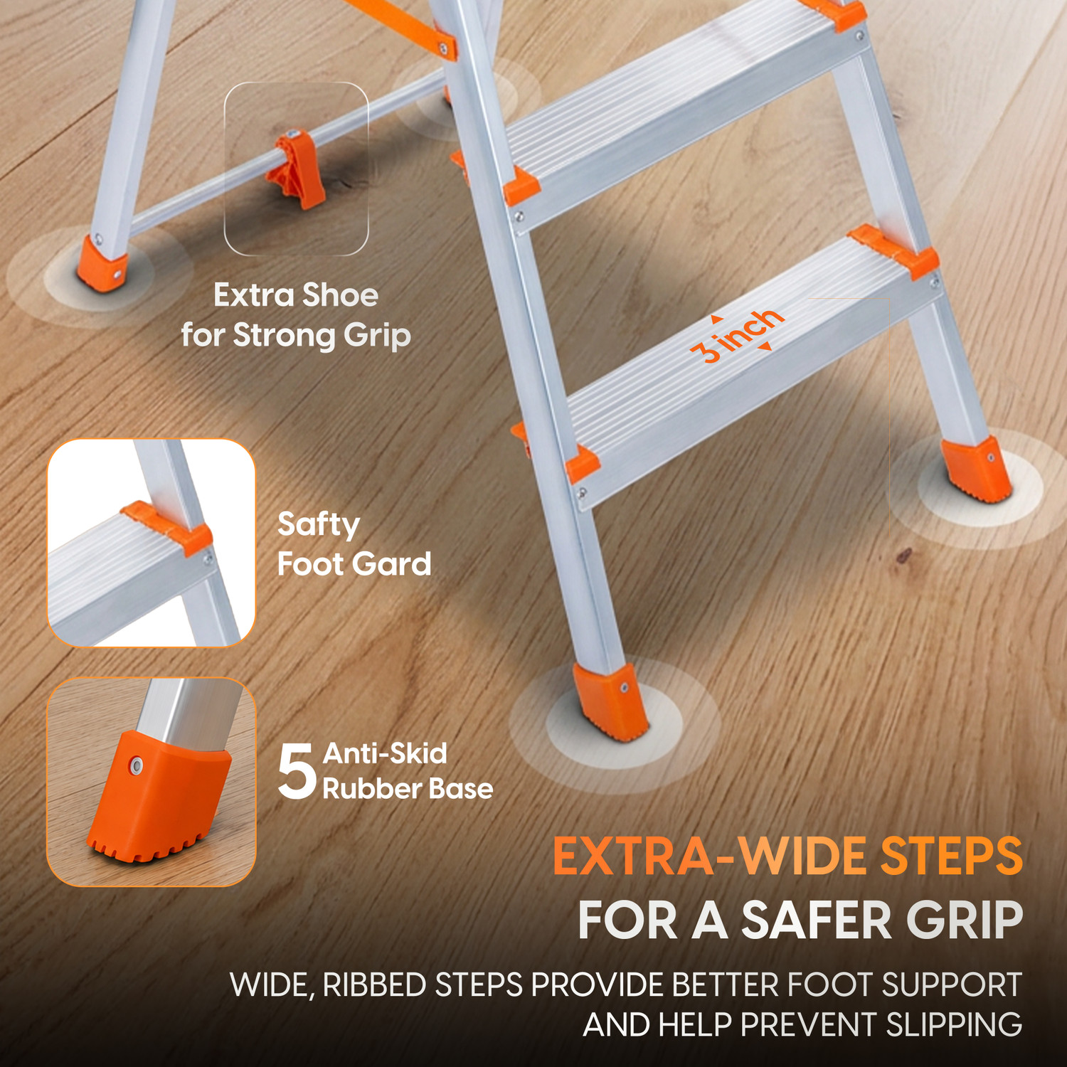 Image of ProHome 5 Steps Premium Heavy Platform Aluminum Ladder for Household with 5 Anti Skid shoes Aluminium Ladder