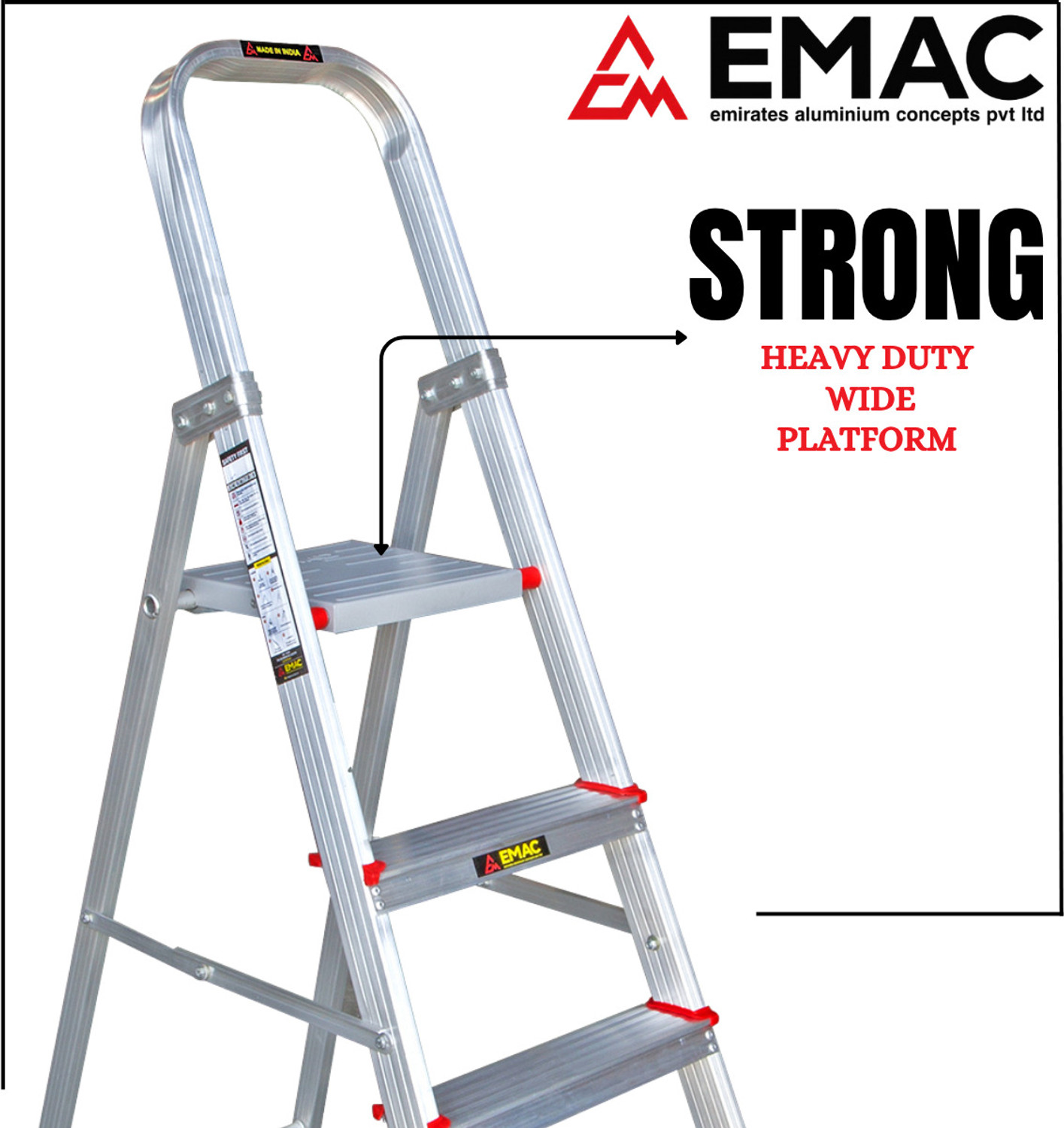 Image of EMAC Aluminium 8 Step 3 Inch Wide Step Ladder For Home And Office Use Aluminium Ladder