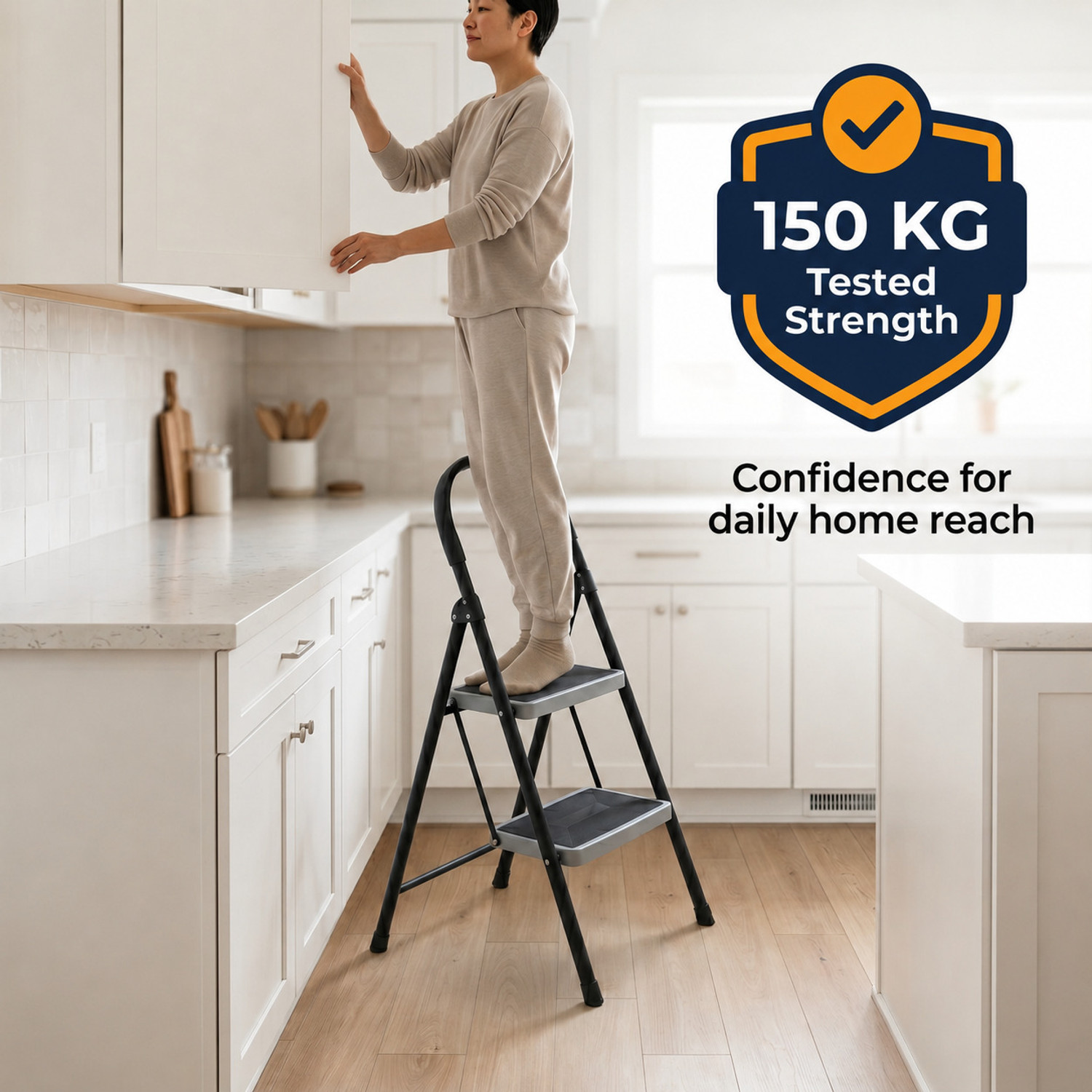 Image of Flipkart SmartBuy Premium 2 Step Steel Foldable Ladder with Anti Skid Wide Steps for Home Kitchen Steel Ladder