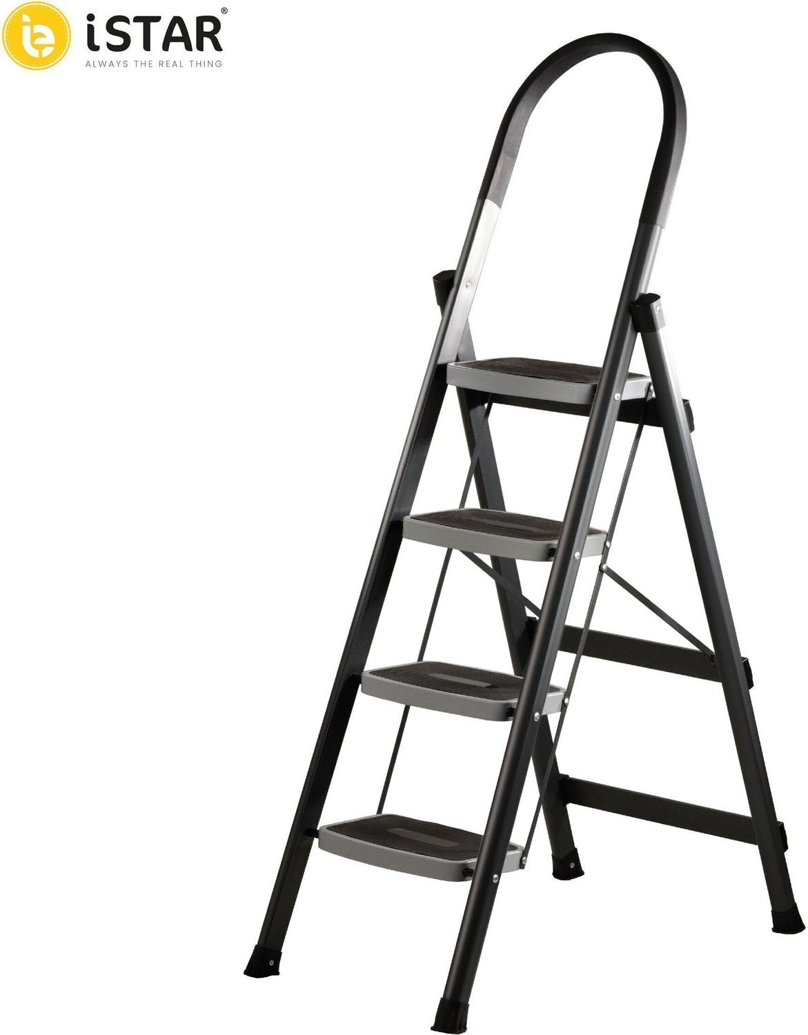 Image of iSTAR Foldable 4-Step Steel Ladder with Hand Grip & Anti-Slip Wide Steps - Durable Steel Ladder