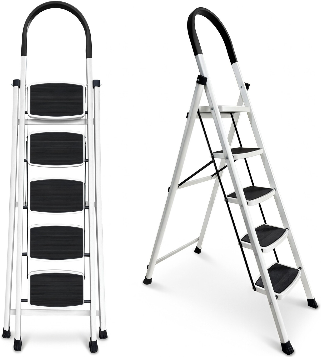 Image of ProHome Vetro 5 Step Foldable Steel Ladder for Home with Anti-Slip Shoes Steel Ladder