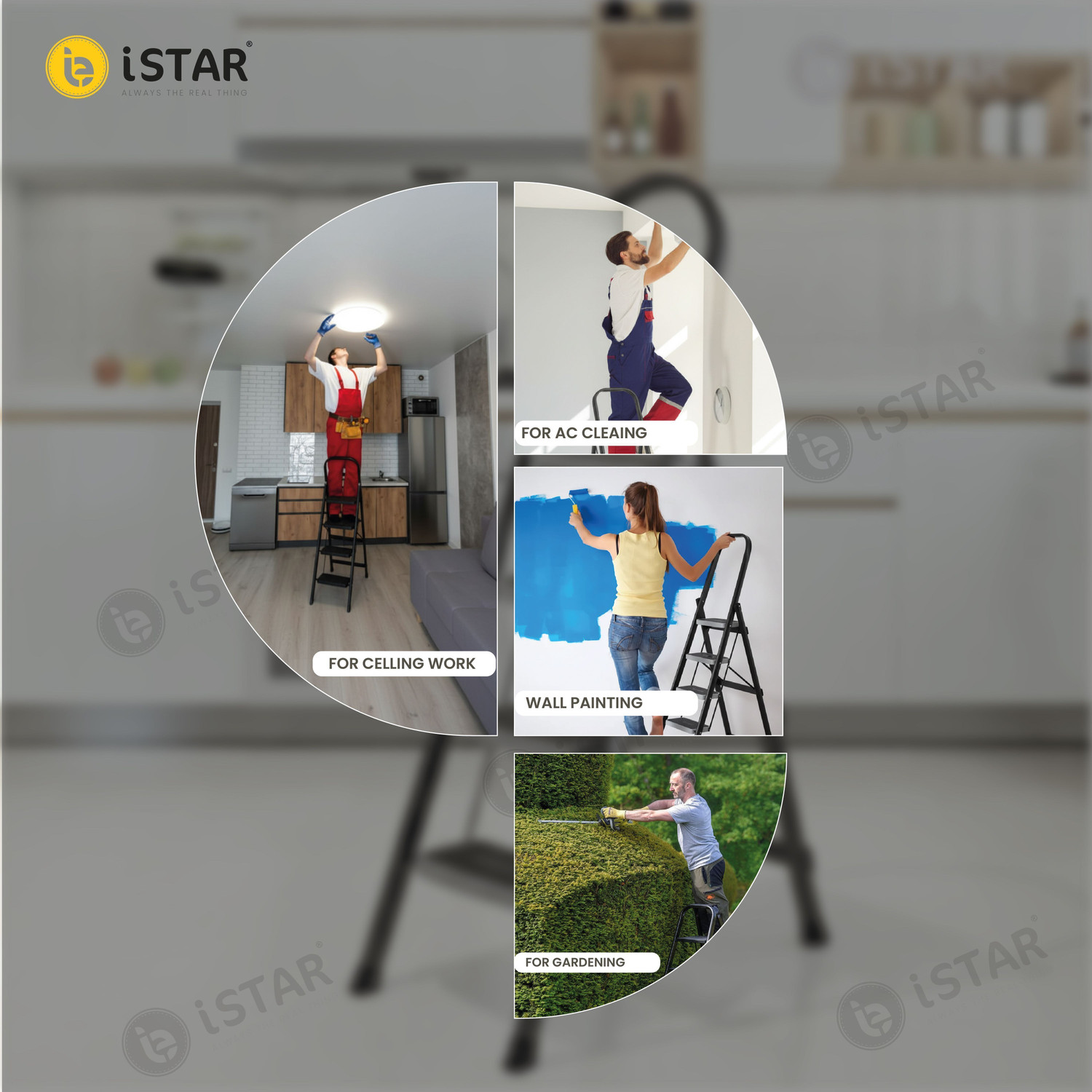 Image of iSTAR Foldable 4-Step Steel Ladder with Hand Grip & Anti-Slip Wide Steps - Durable Steel Ladder