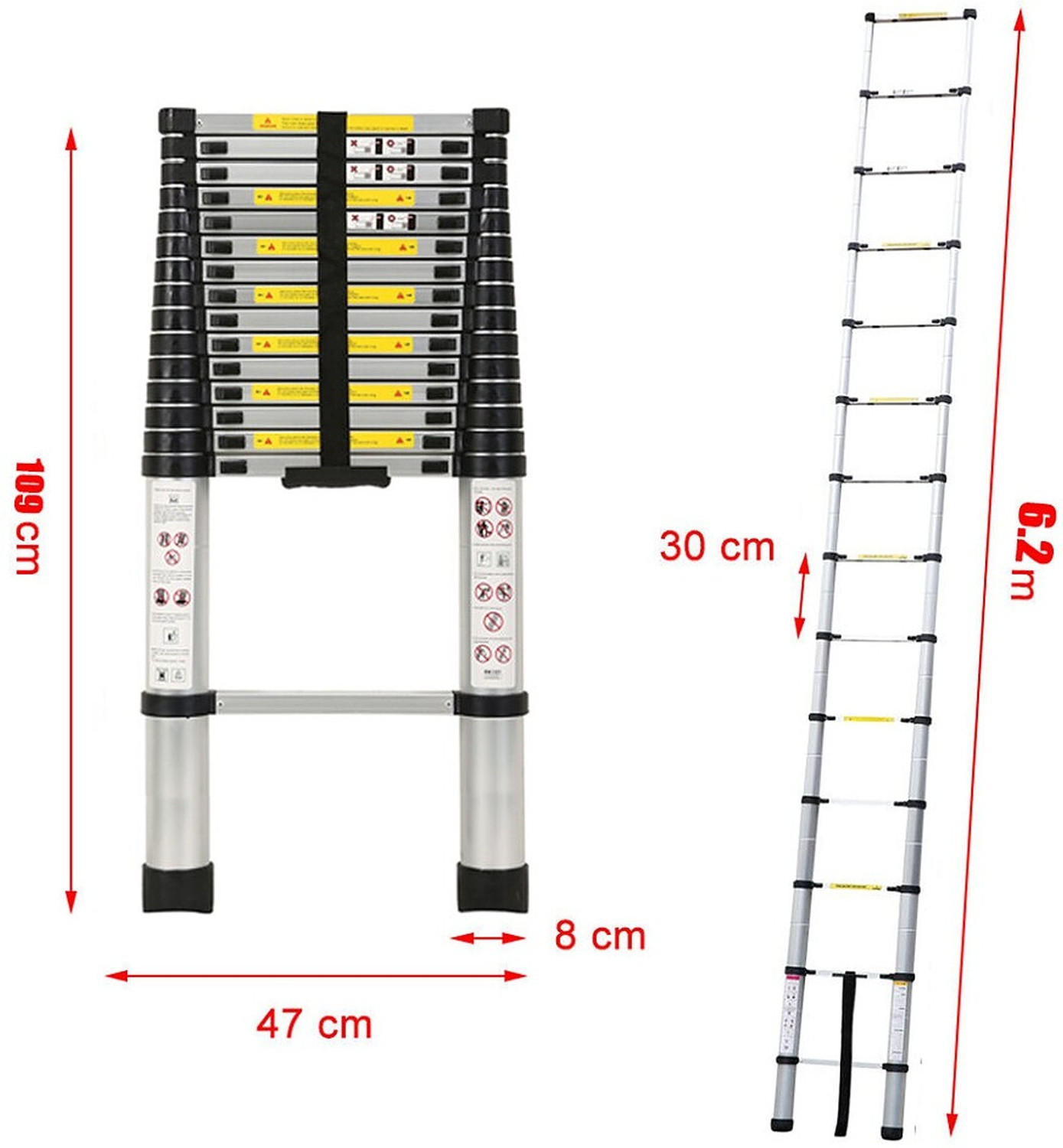 Image of Flipkart SmartBuy 20.4 Feet Portable Lightweight Compact Ultra Stable 6.2 Meter Telescopic Aluminium Ladder