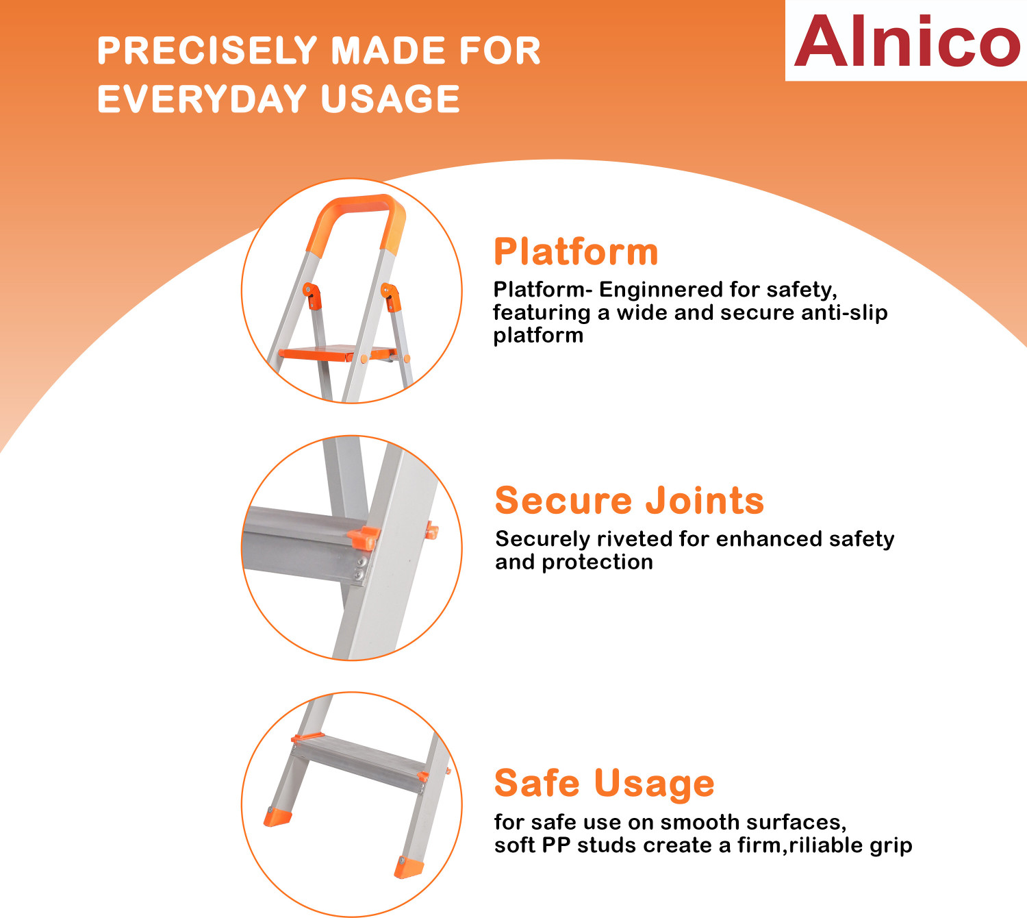 Image of ALNICO Hybrid Aluminium Step - 8 Step Powder Coated Side Section Steel Ladder