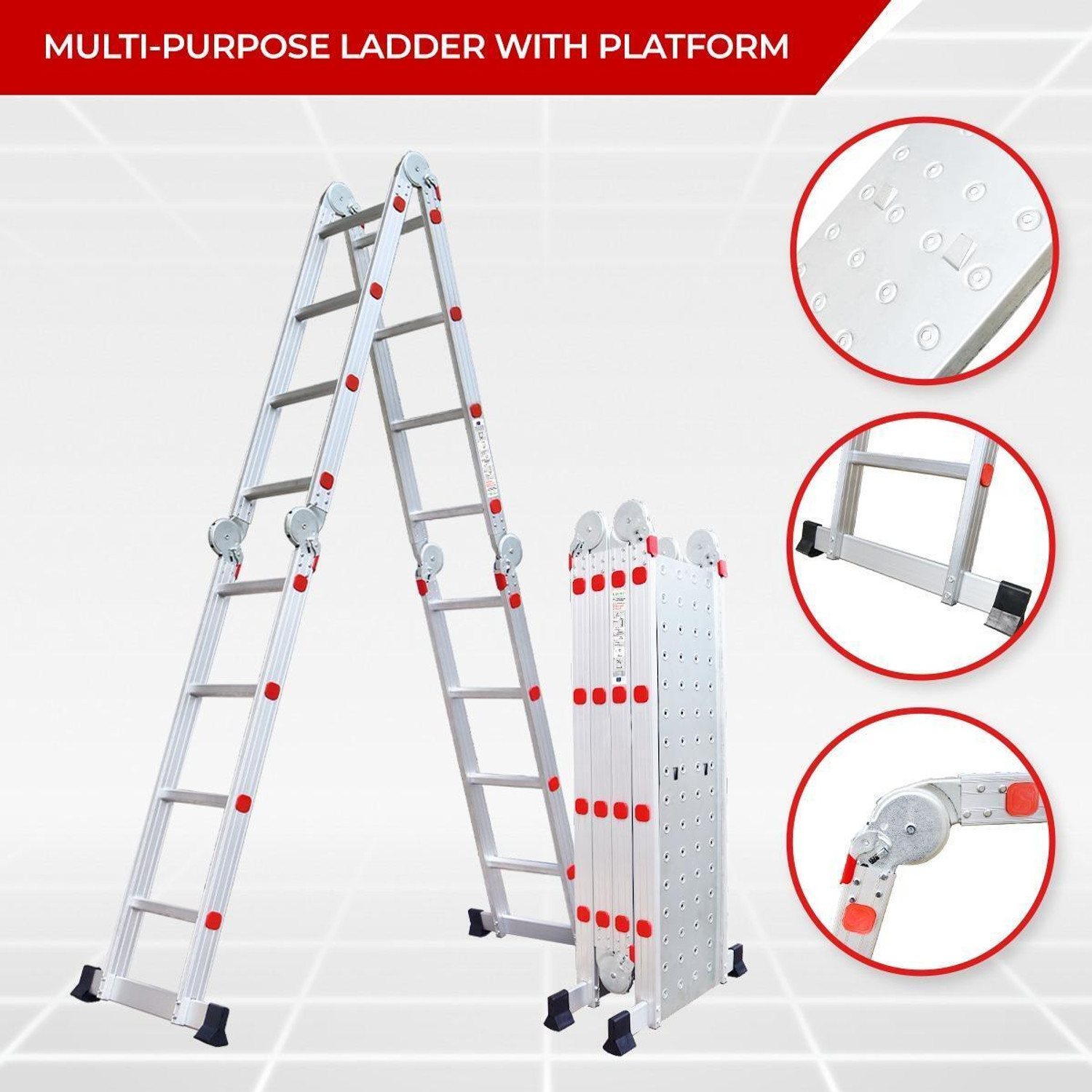 Image of LIBERTI 20 FT Foldable Multipurpose Ladder | Heavy Duty Portable Ladder for Home Aluminium Ladder